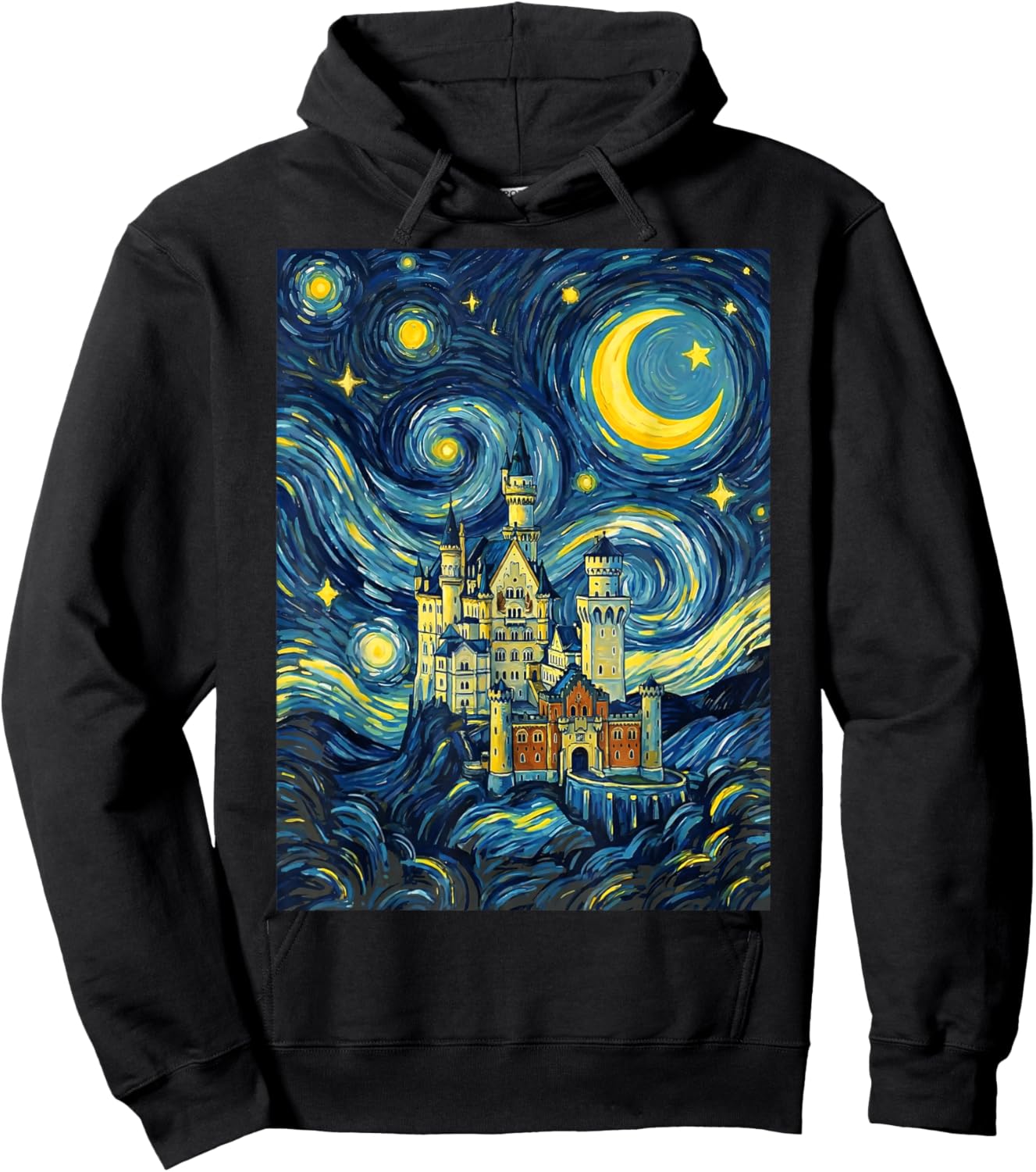 Neuschwanstein Castle Starry Night Art History Present Hoodie - Hoodie | Black