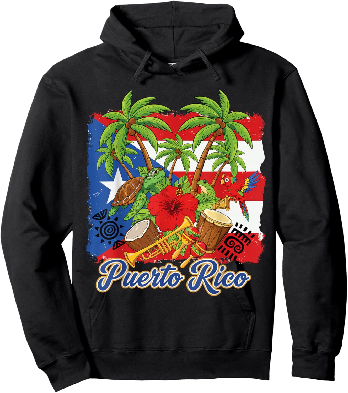 Puerto Rico Flag Floral Frog Boricua Women Hispanic Heritage Hoodie - Hoodie | Black