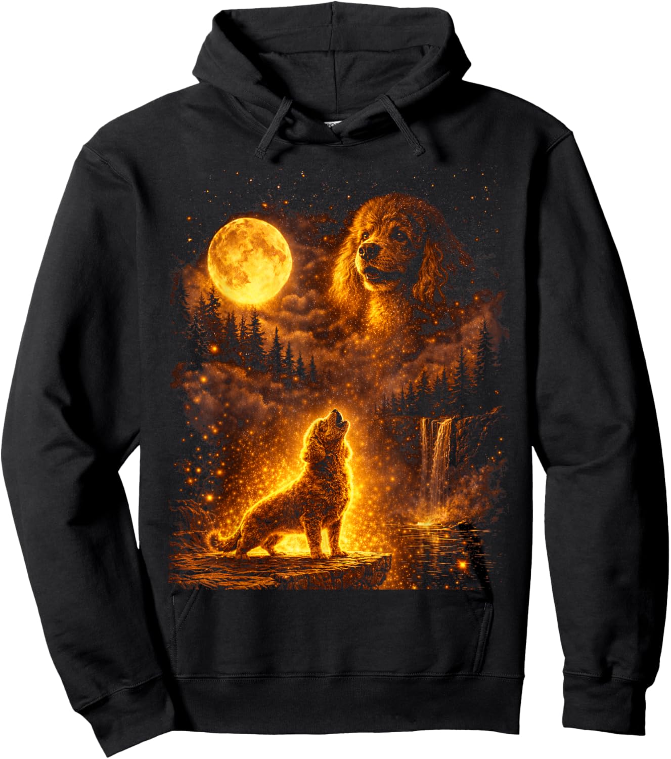 Vintage Moonlight Dog Funny Poodle Howling at The Moon Hoodie - Hoodie | Black