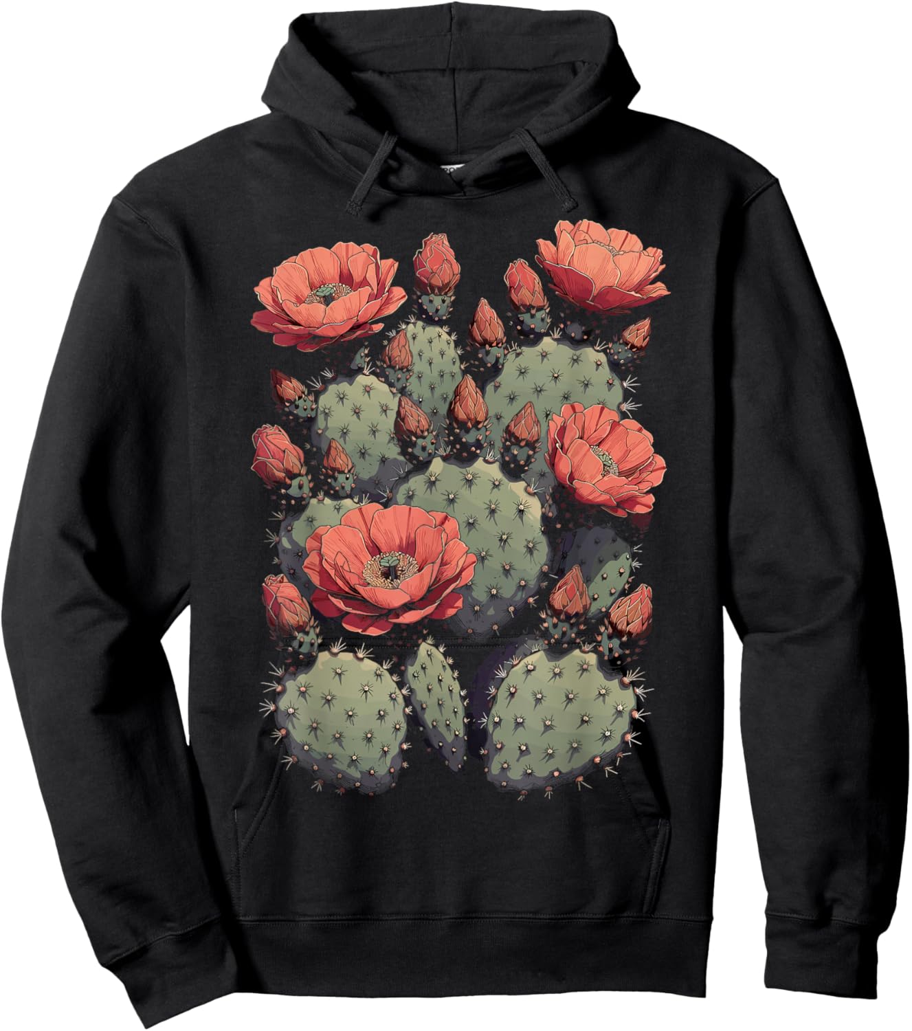 Cactus Flower Prickly Floral Pear Vintage Western USA Boho Hoodie - Hoodie | Black
