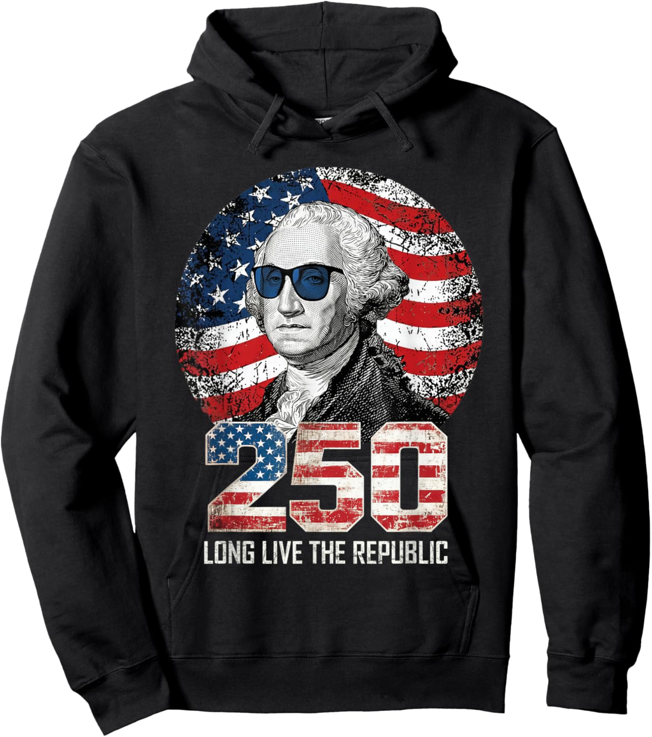 Long Live The Republic USA 1776 2026 Washington 4th of July Hoodie - Hoodie | Black
