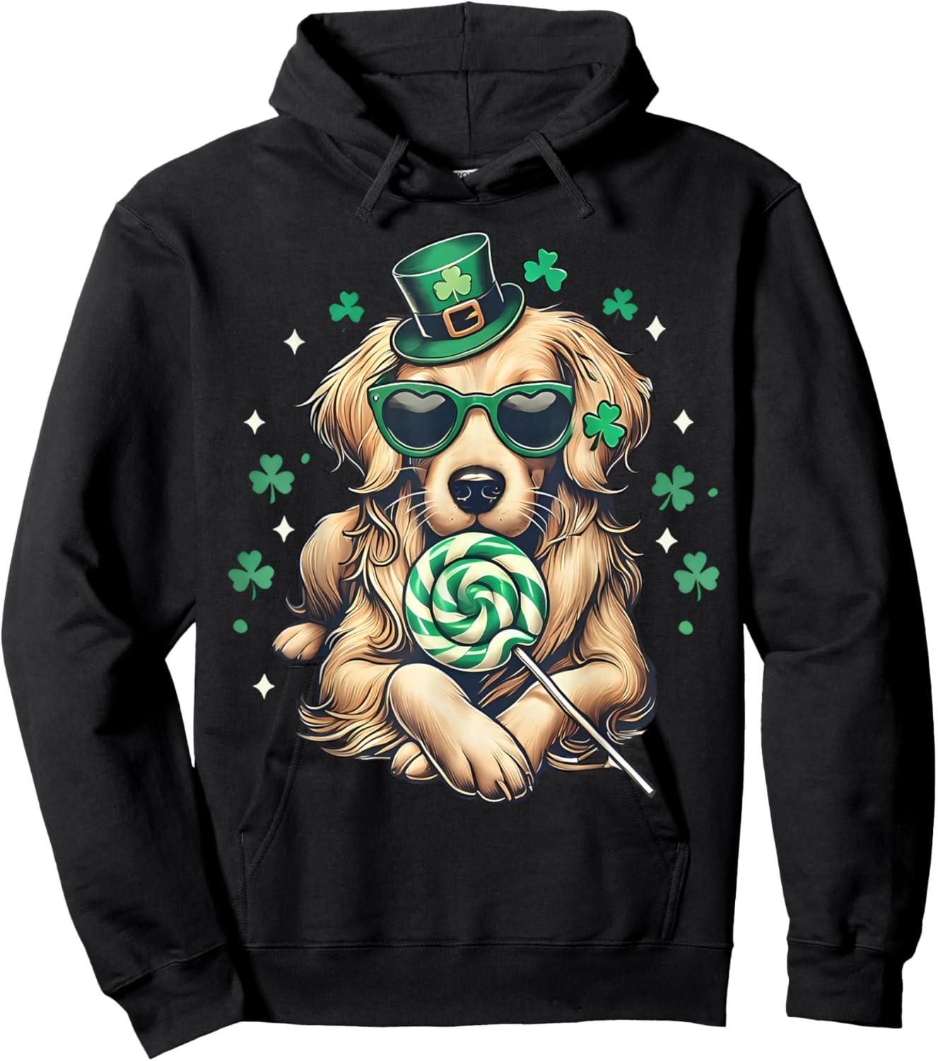 Cute Golden Retriever Shamrock St. Patrick's Day Dog Lover Hoodie - Hoodie | Black