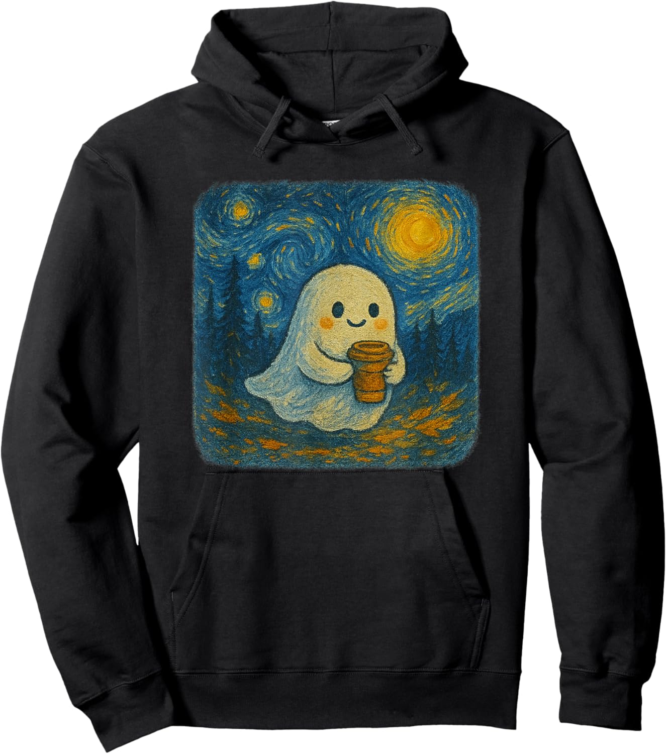 Funny Ghost Pumpkin Spice Latte Starry Night Halloween Hoodie - Hoodie | Black