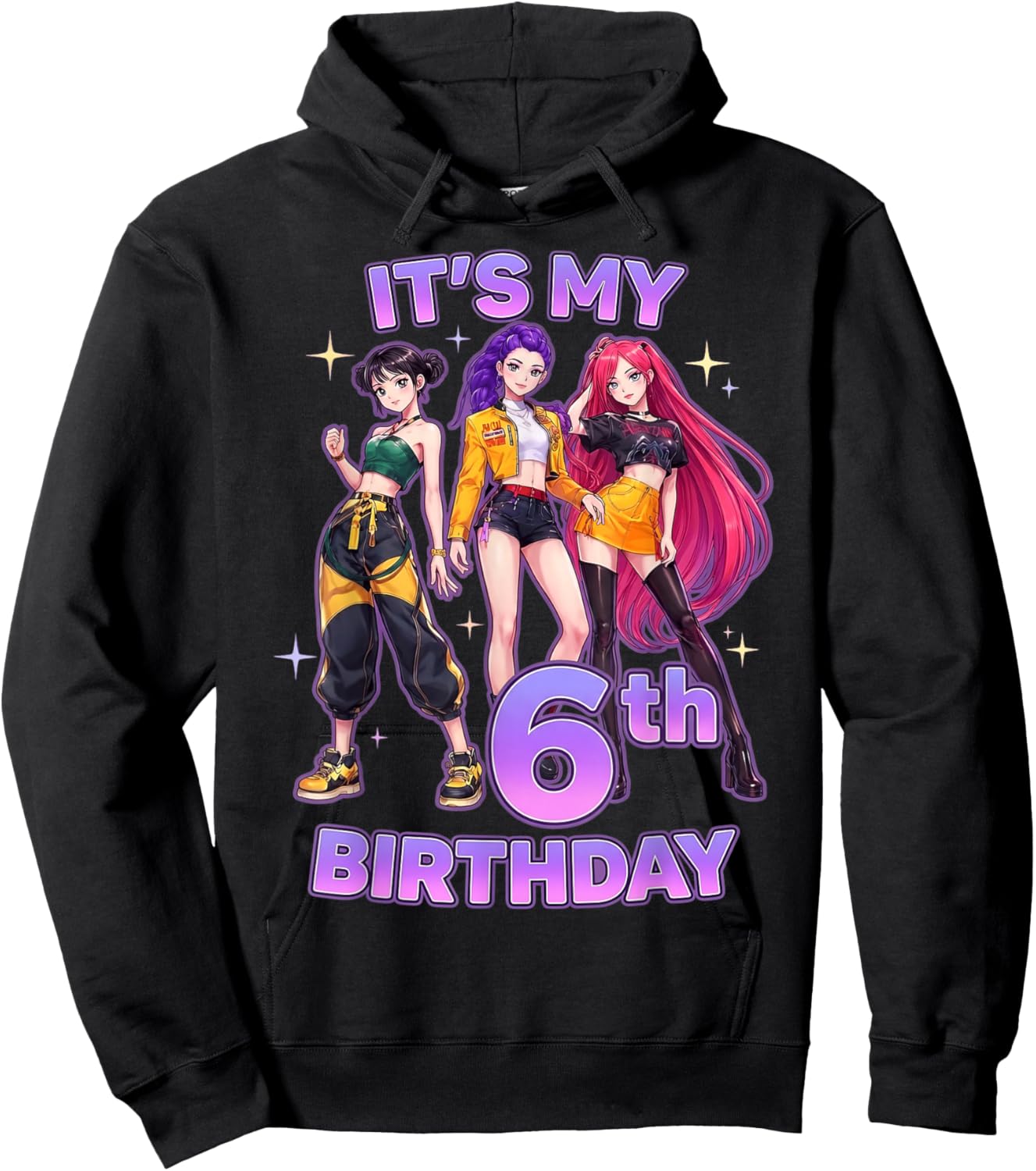 6 Years Old Birthday K pop Kids 6th Bday Girls K-pop Hoodie - Hoodie | Black