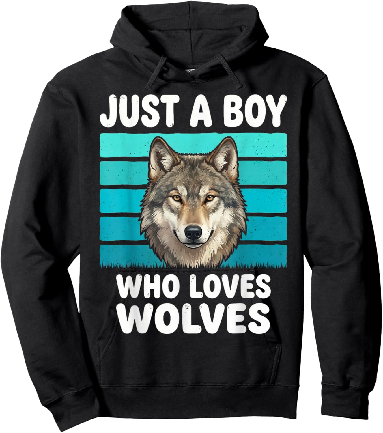 Just a Boy Who Loves Wolves Funny Wolf Lover Kids Boys Hoodie - Hoodie | Black