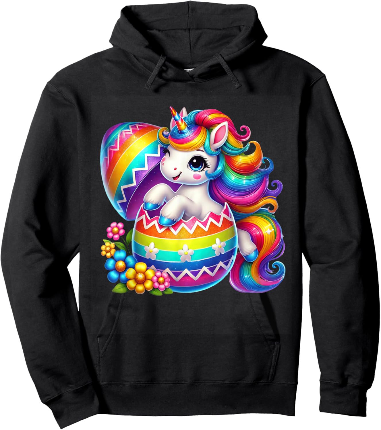 Easter Unicorn Shirt with Eggs Happy Easter Girls Kids Cute Hoodie - Hoodie | Black