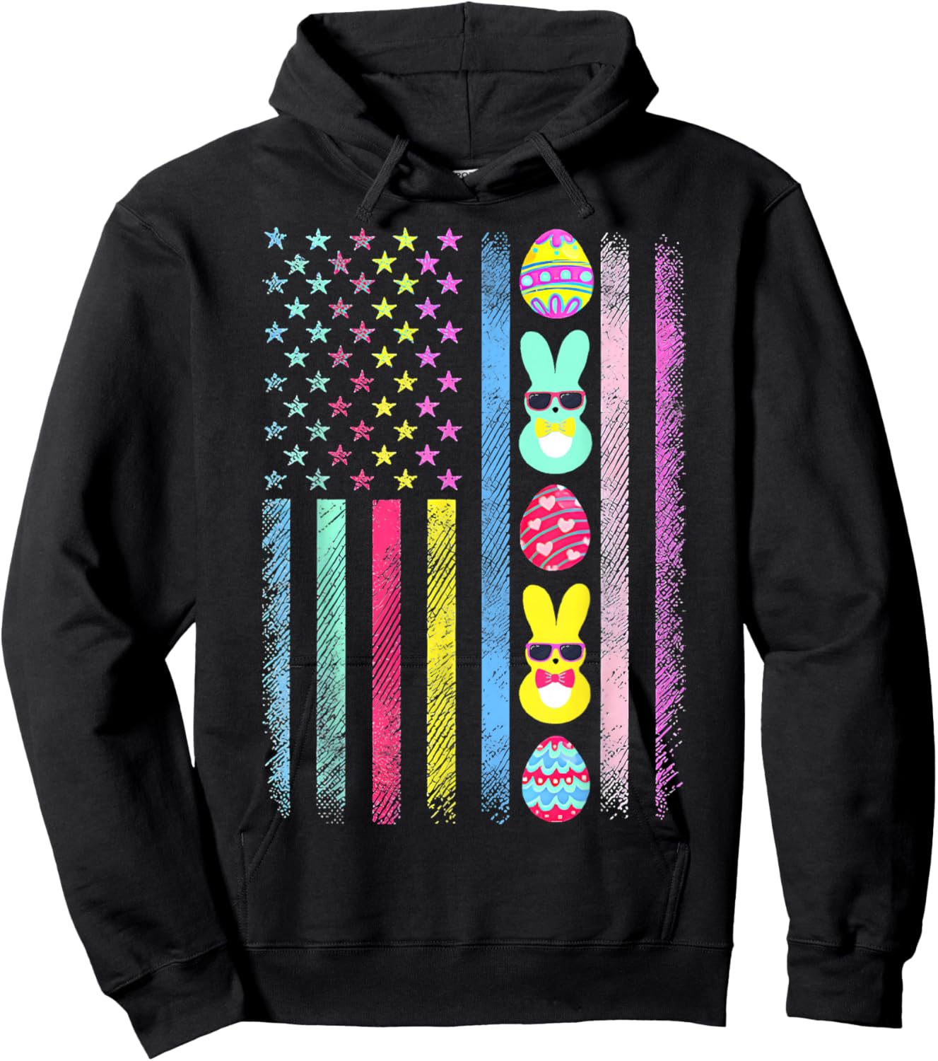 Easter Egg Bunny American Flag Patriotic Men Women Kids Hoodie - Hoodie | Black