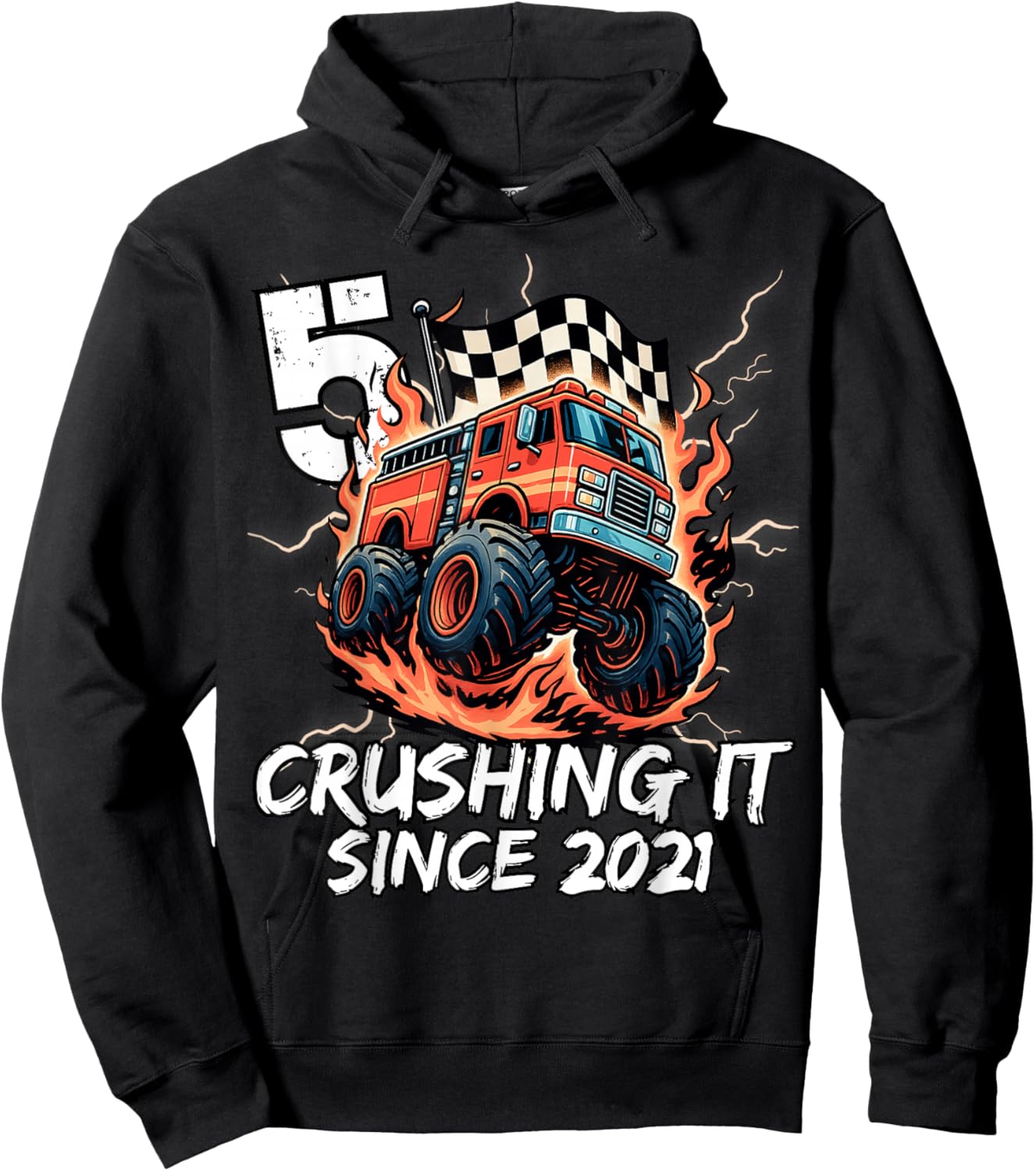 Birthday Firefighter 5 Year Old Boy 5th Bday Party Born 2021 Hoodie - Hoodie | Black