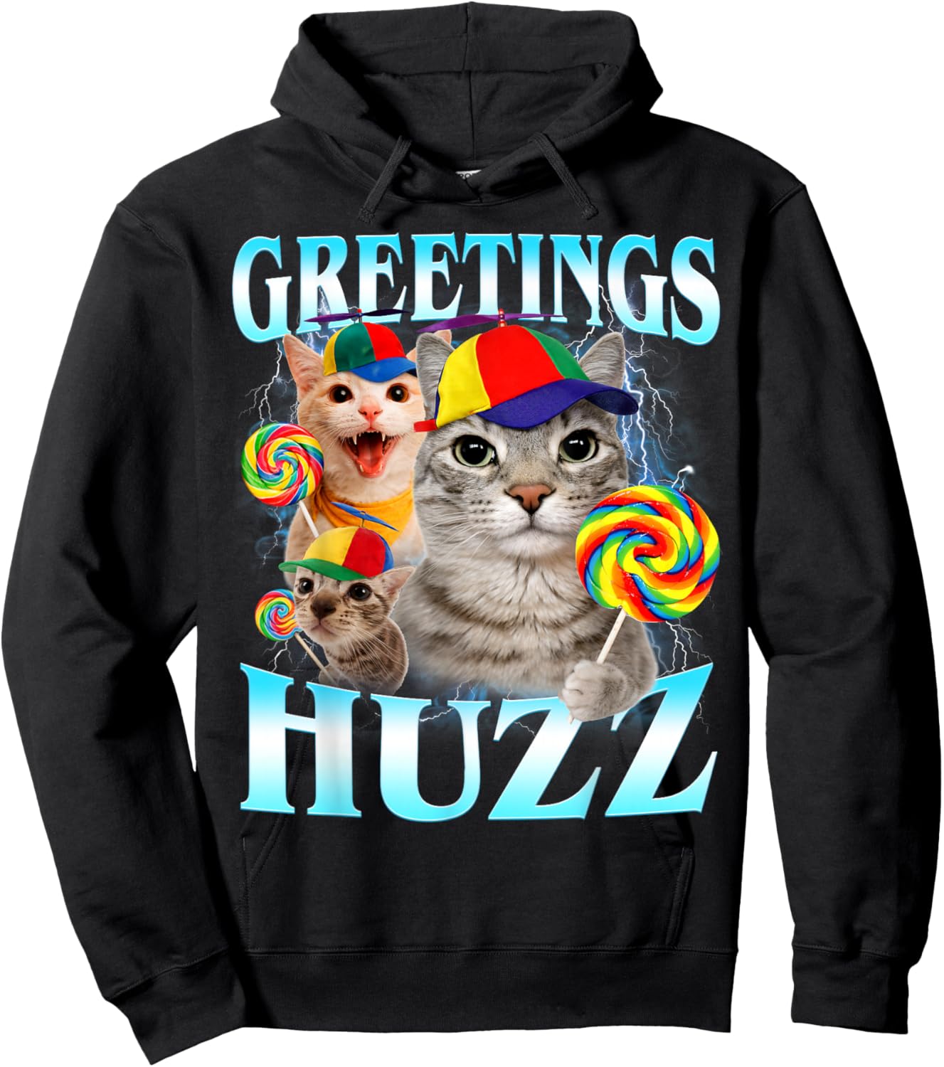 Greetings Huzz Funny Silly Cats Meme Hoodie - Hoodie | Black