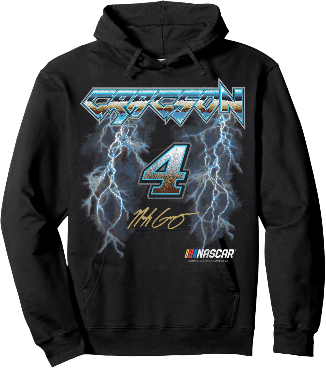 NASCAR Noah Gragson No. 4 Lightning Metalic Neon Blue Text Hoodie - Hoodie | Black