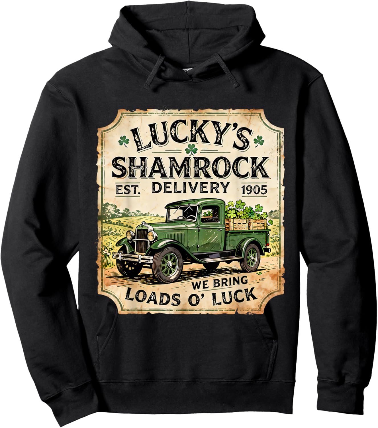 Lucky Shamrock Delivery Vintage Irish Truck Design Hoodie - Hoodie | Black