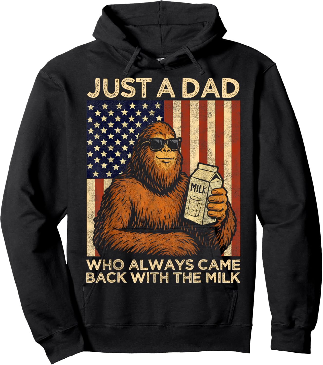Fathers Day Bigfoot Papa, Just A Dad Who Came Back with Milk Hoodie - Hoodie | Black