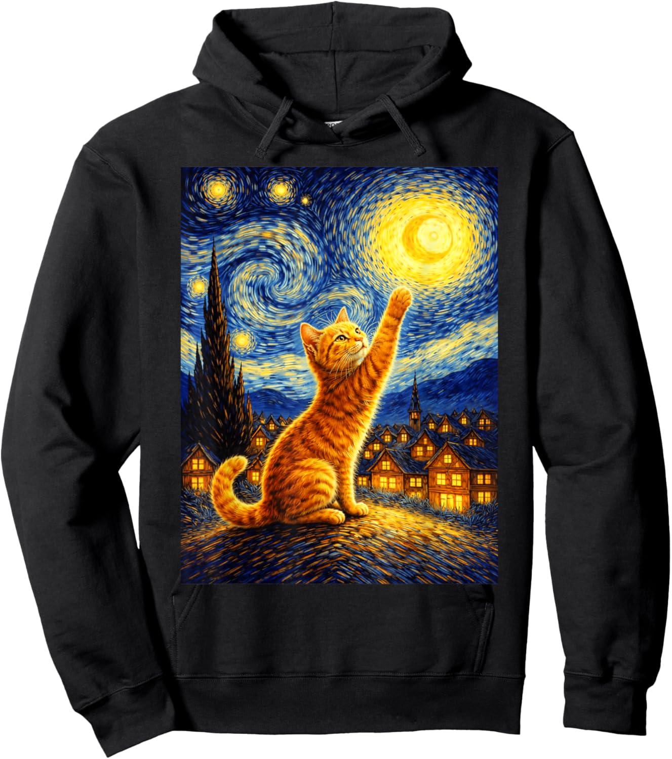 Cat Style Starry Night Art Funny Graphic Hoodie - Hoodie | Black