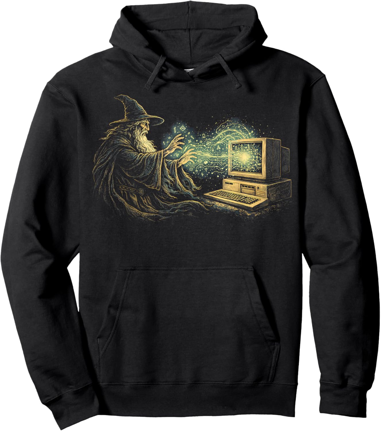Computer Wizard Retro Fantasy Information Technology IT Guy Hoodie - Hoodie | Black
