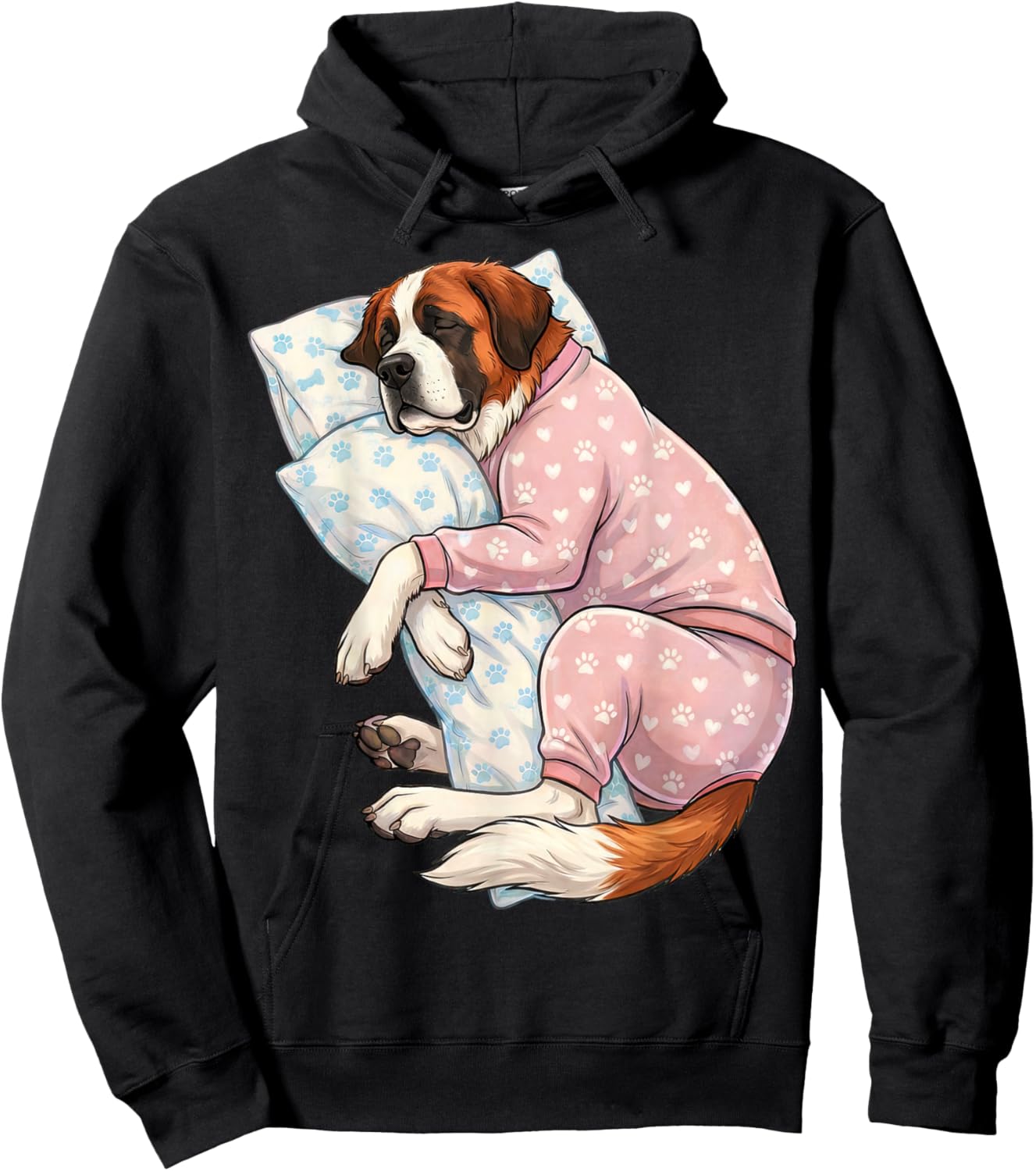 Cute Saint Bernard Dog Sleeping in Pajamas Bedtime Art Hoodie - Hoodie | Black