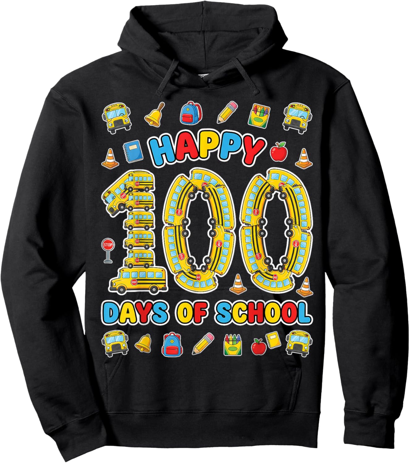 Happy 100th Day of School Bus Driver 100 Days of School Kids Hoodie - Hoodie | Black