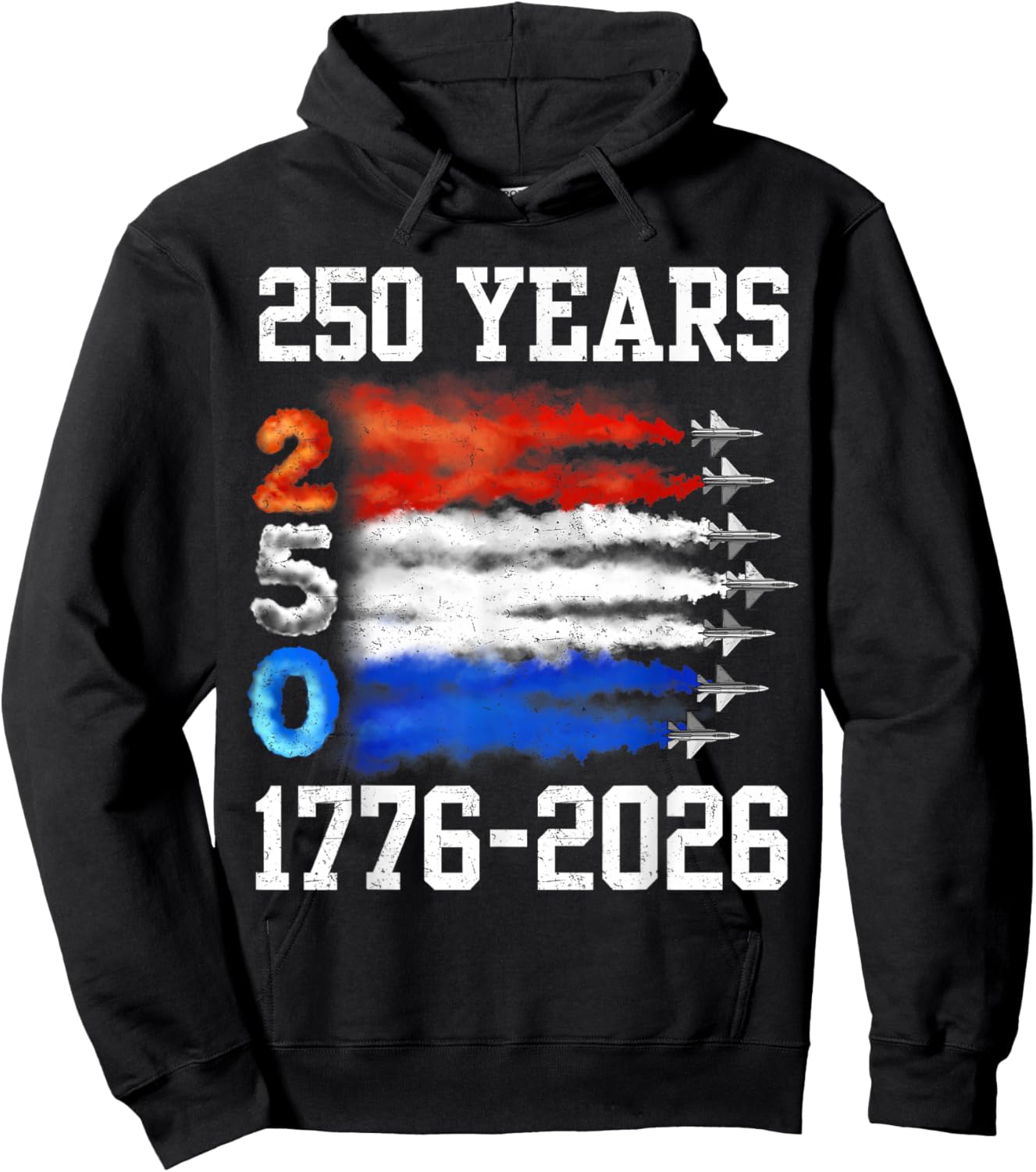 250 Years 1776 2026 250th Vintage 4th July American Flag Hoodie - Hoodie | Black