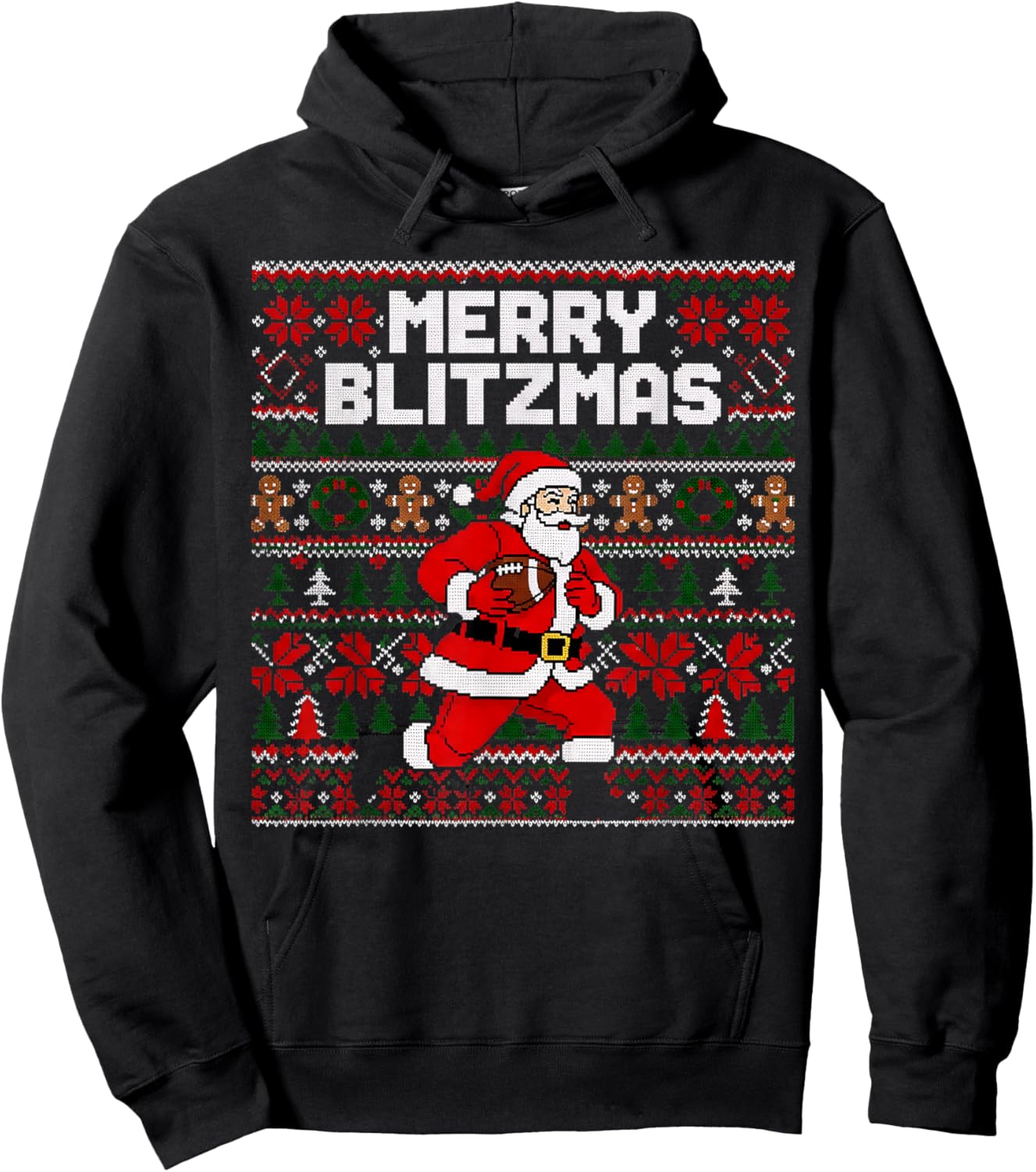 Christmas Merry Blitzmas Santa Football Ugly Sweater Style Hoodie - Hoodie | Black