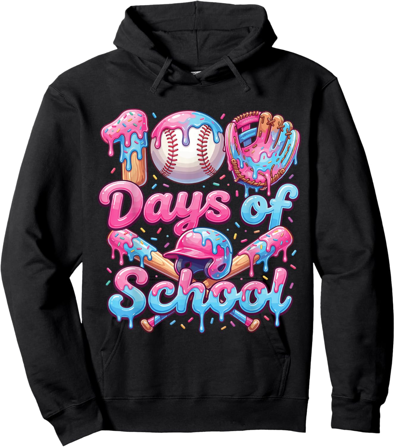 100 Days of School Baseball Boys Kids Hoodie - Hoodie | Black