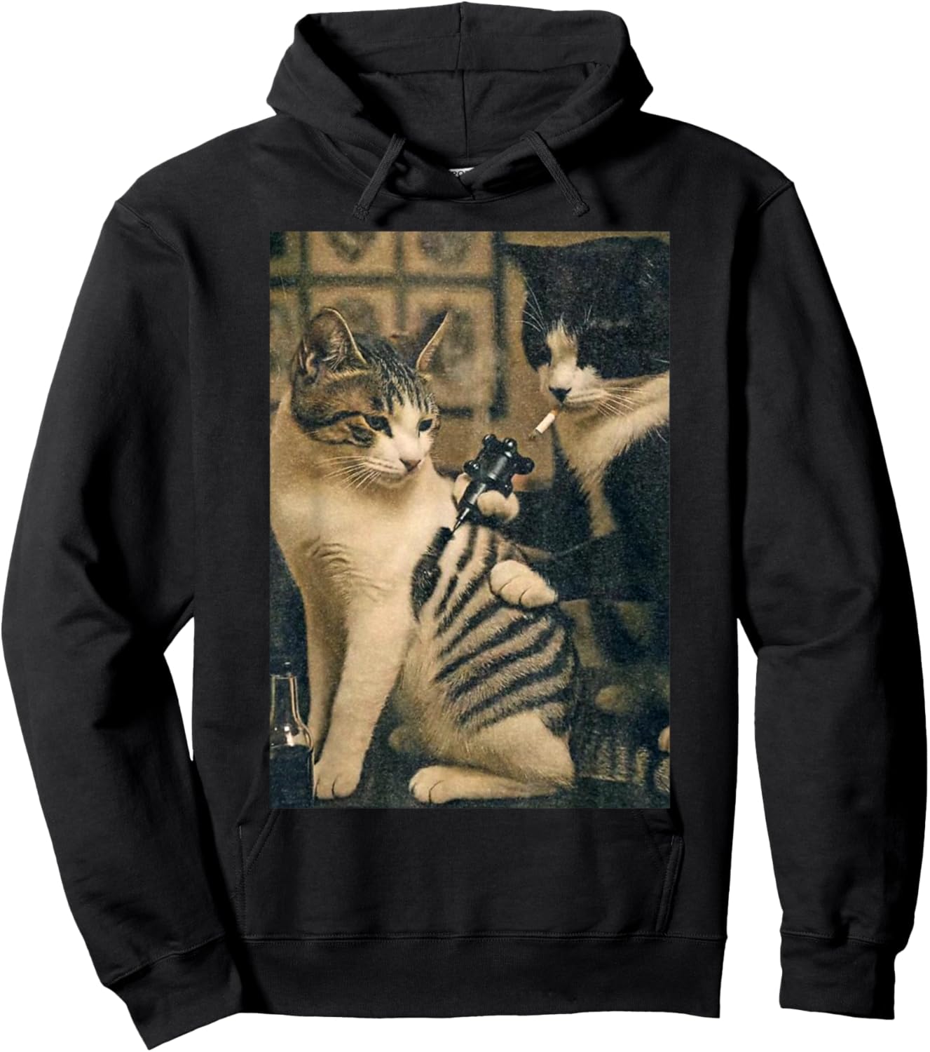 Funny Cats Vintage Cat Tattoo Meme Hoodie - Hoodie | Black