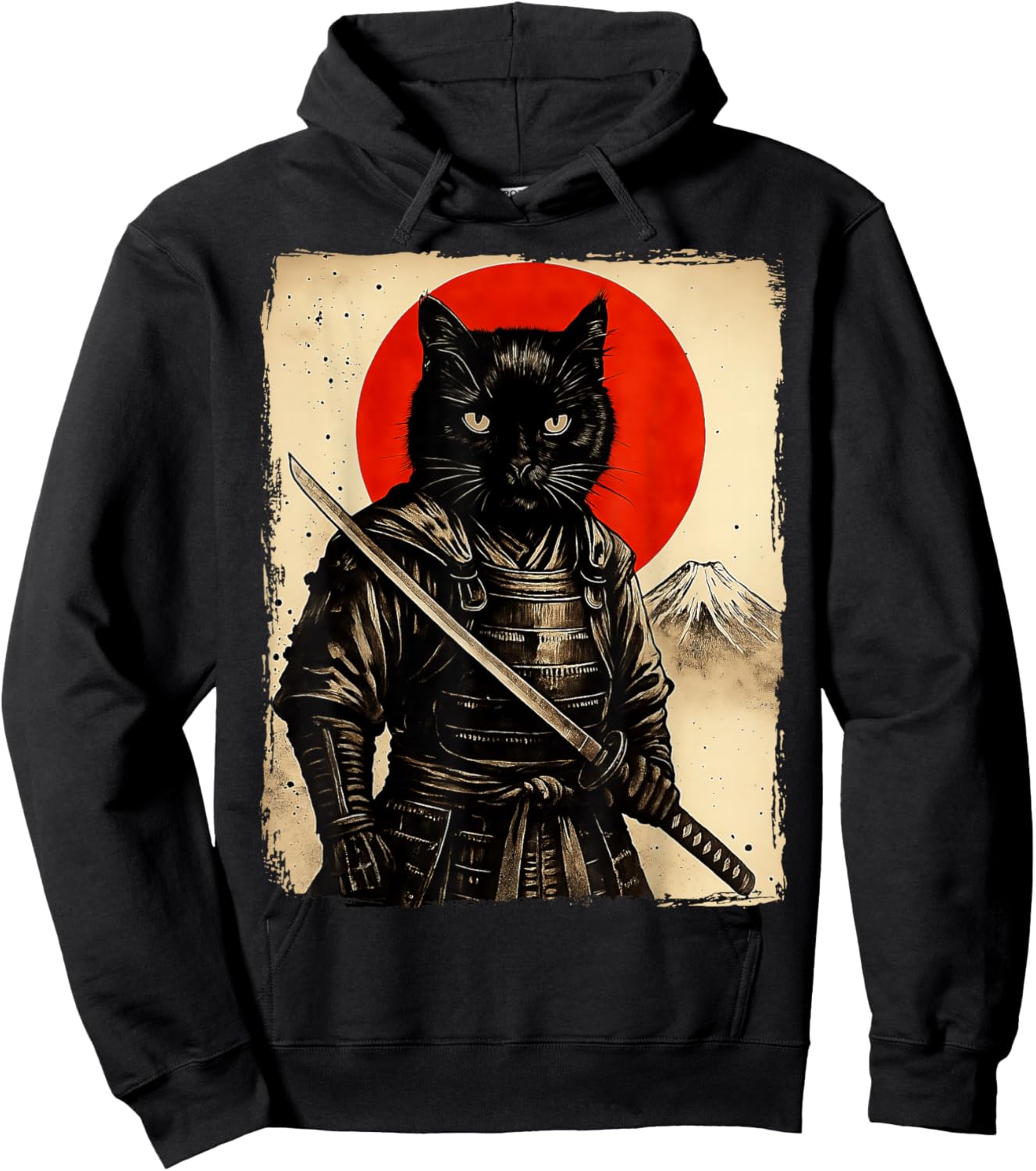 Cat Samurai Japanese Sword Anime Cat Hoodie - Hoodie | Black