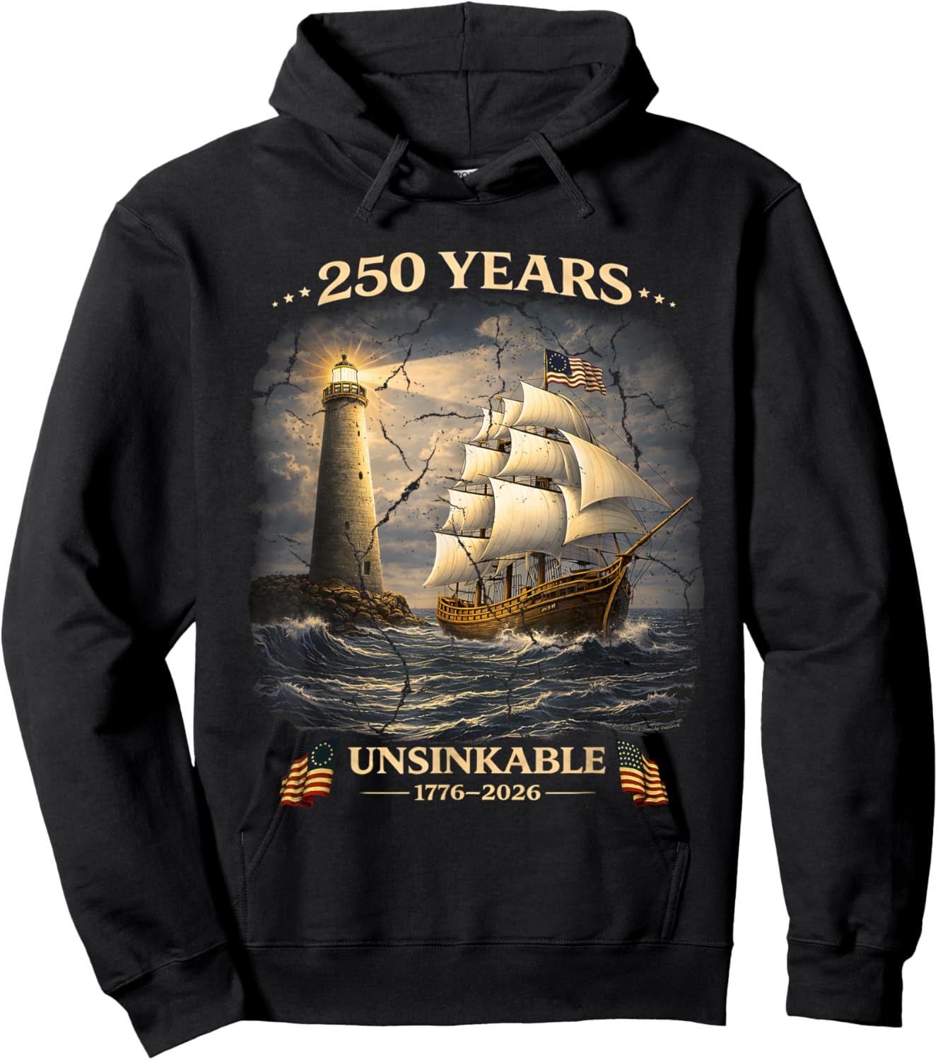 250 Years Patriotic Tall Ship 1776-2026 250th Birthday Hoodie - Hoodie | Black