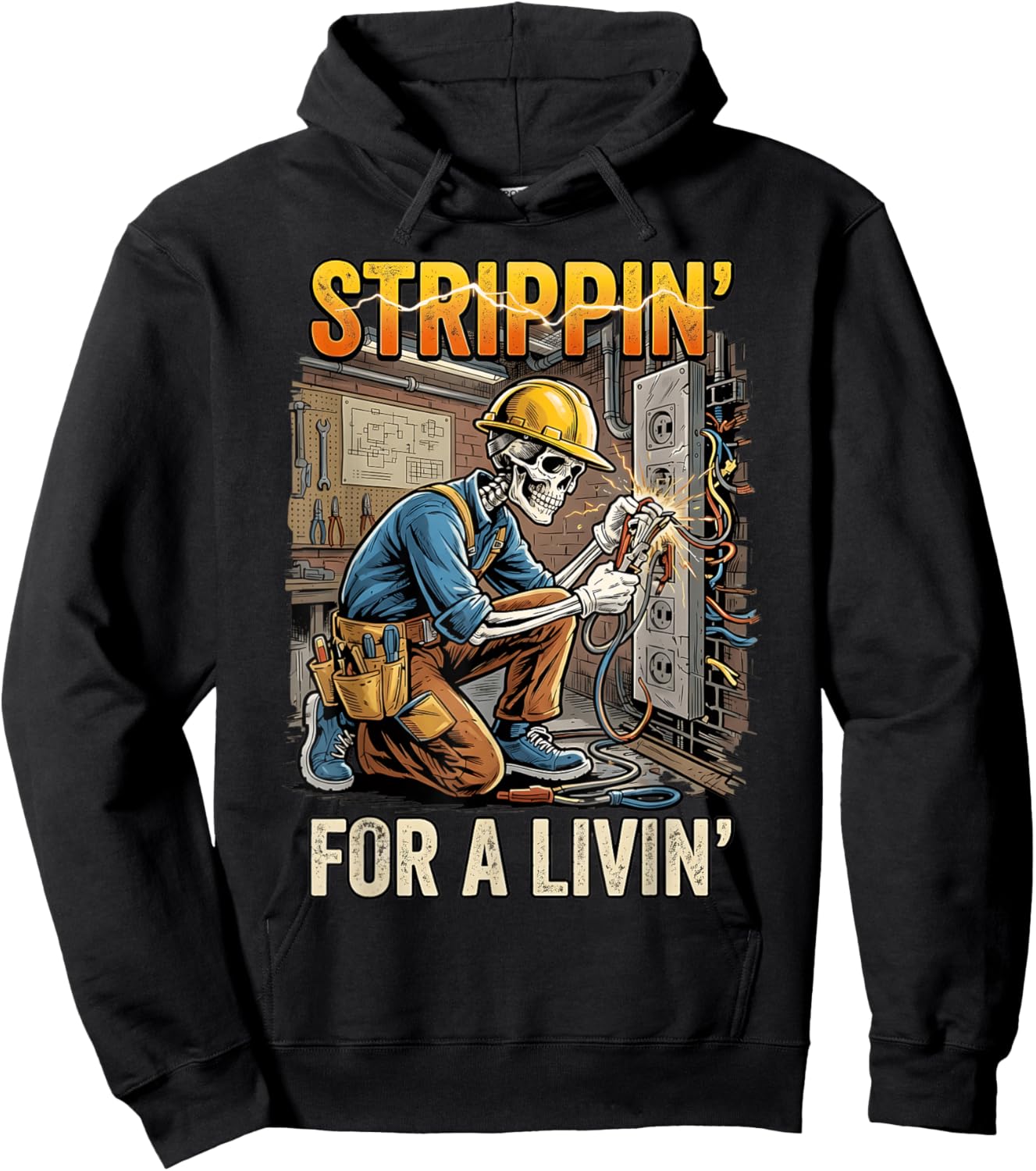 Strippin for A Livin Electrician Lover Funny Skeleton Hoodie - Hoodie | Black