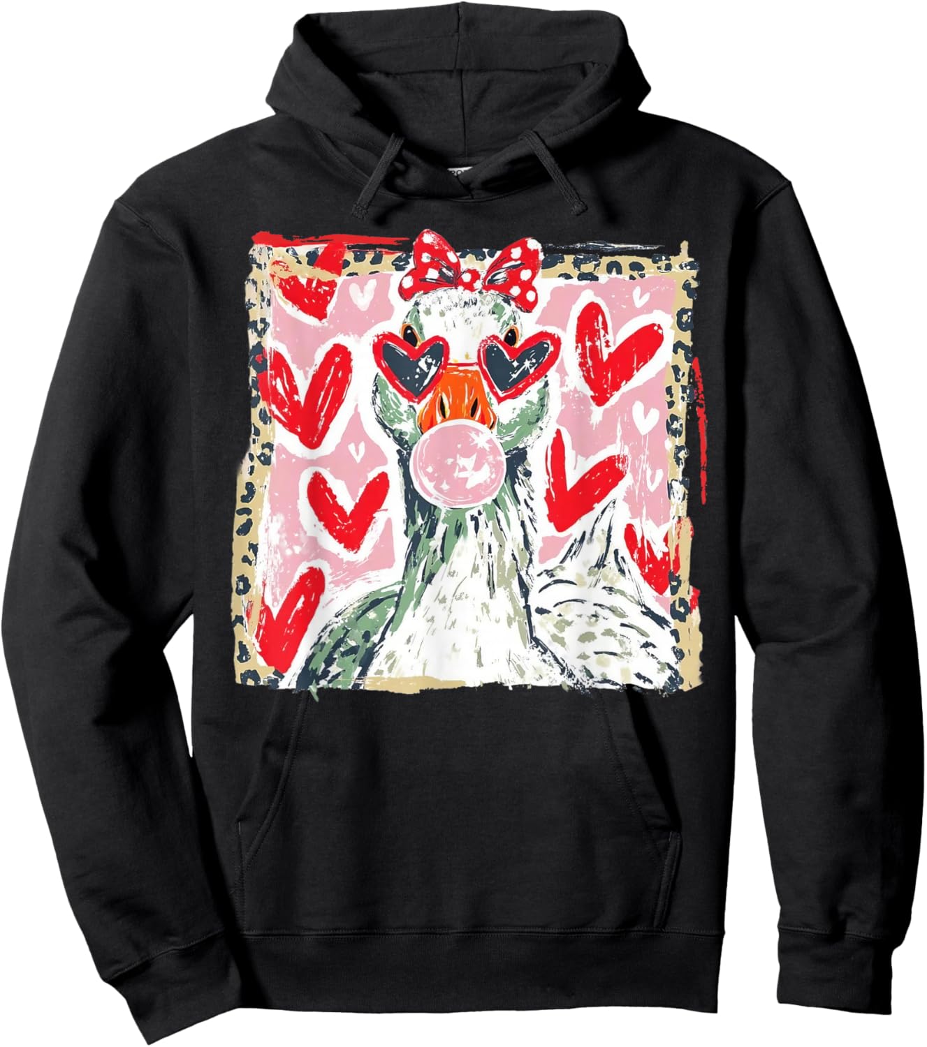 Valentine’s Day Goose Happy Valentine Goose Love Heart Art Hoodie - Hoodie | Black