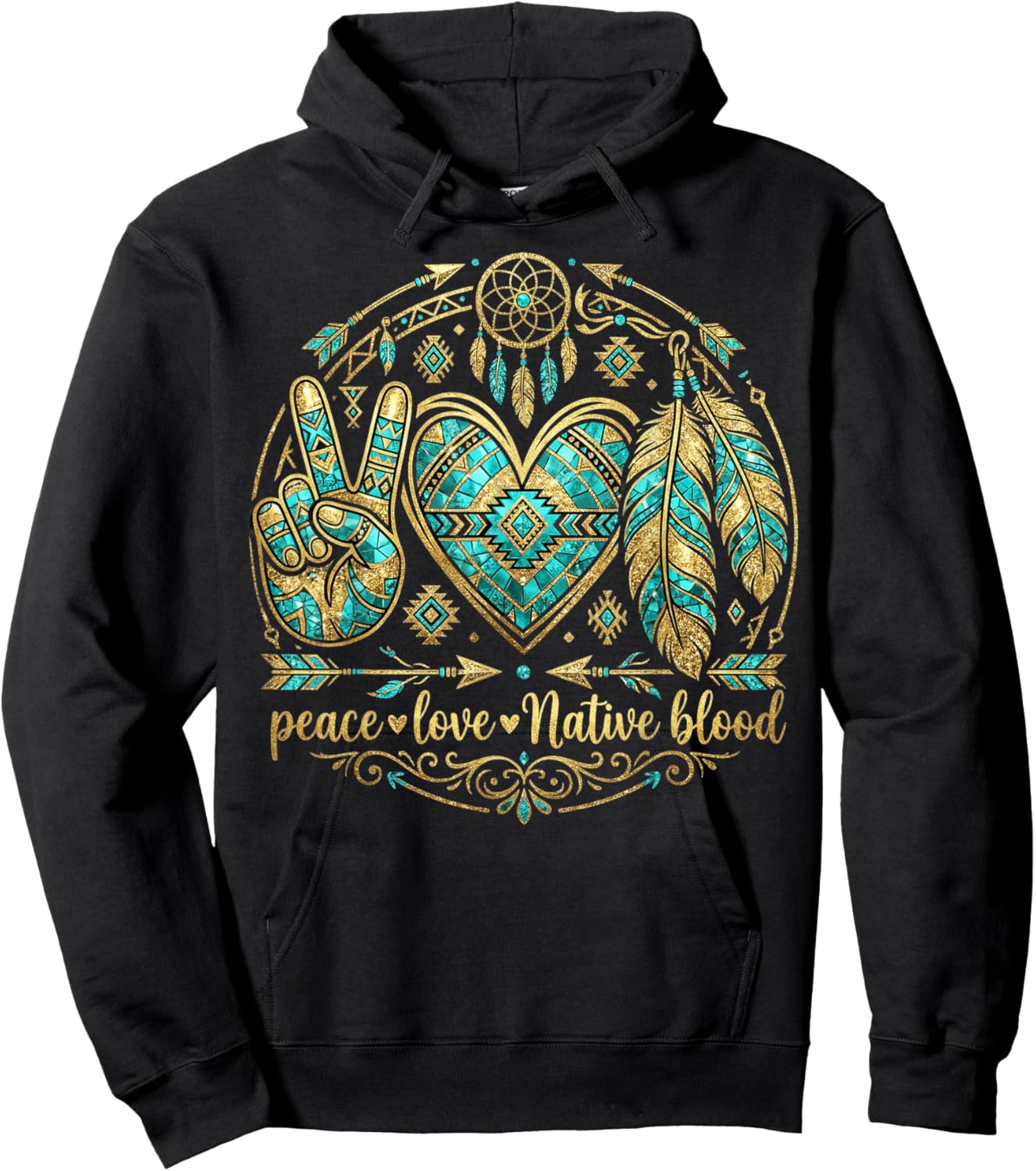 Indigenous People Native Powwows Peace Love Native Blood Hoodie - Hoodie | Black