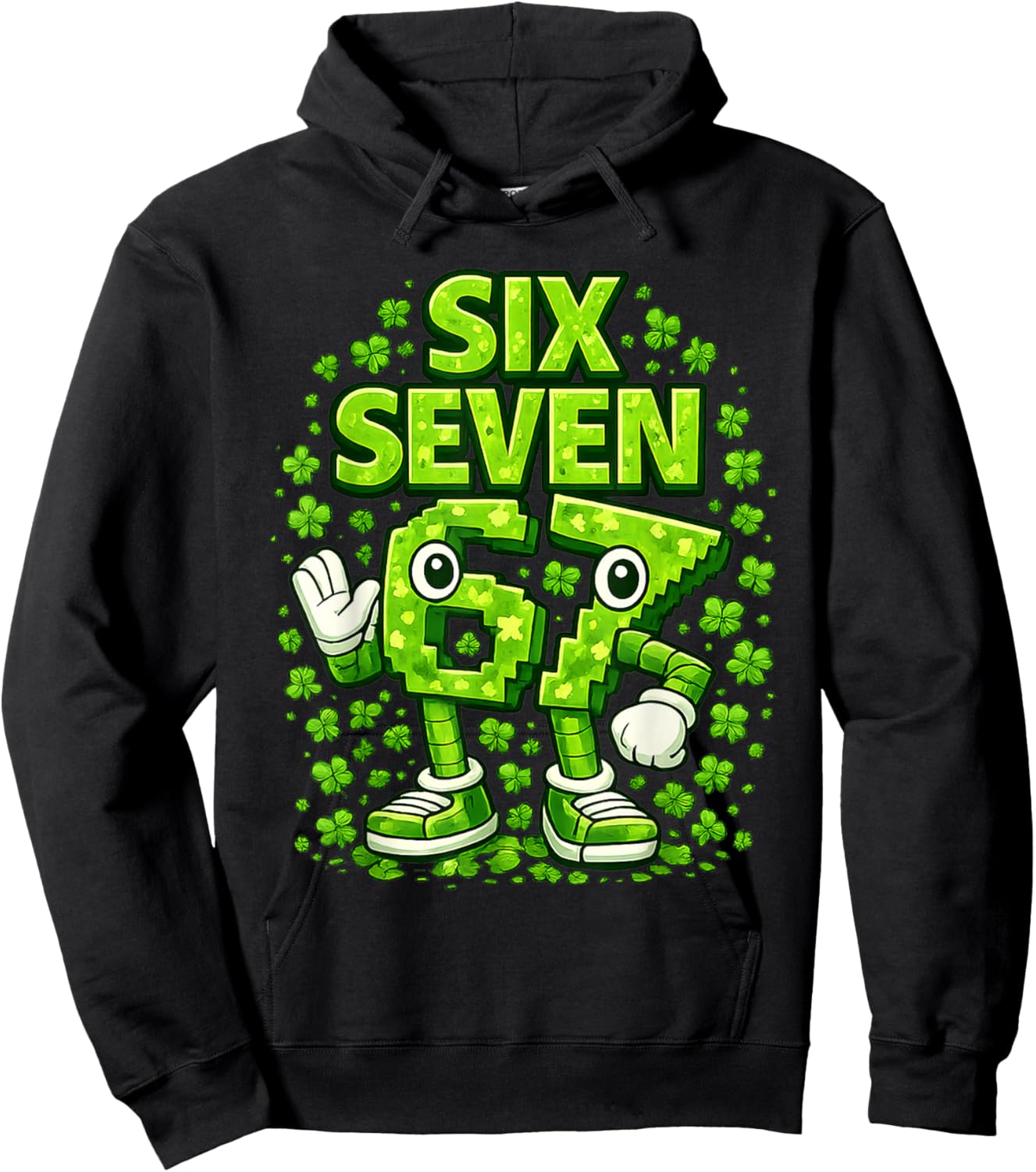 Kids Meme 67 Six Seven 6 7 St Patricks Day Irish Shamrock Hoodie - Hoodie | Black