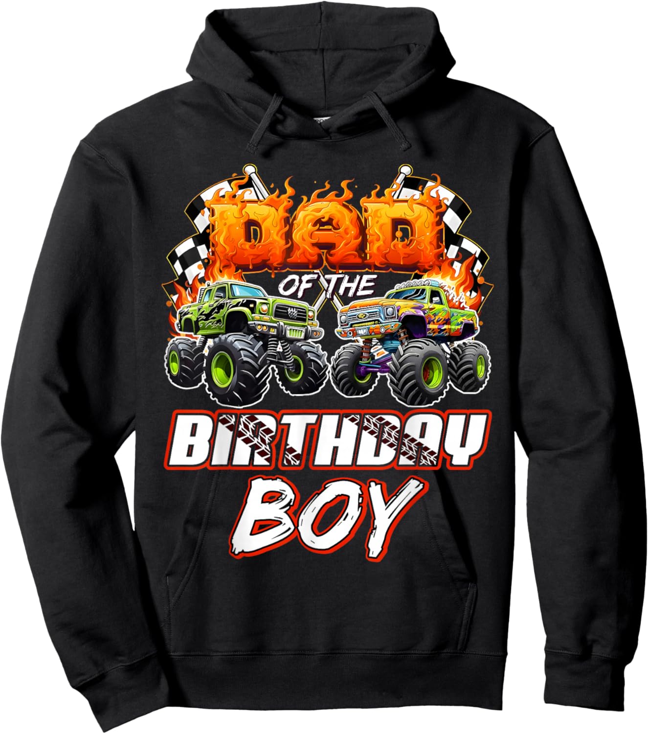 Dad of The Birthday boy Monster Truck Birthday Family Hoodie - Hoodie | Black