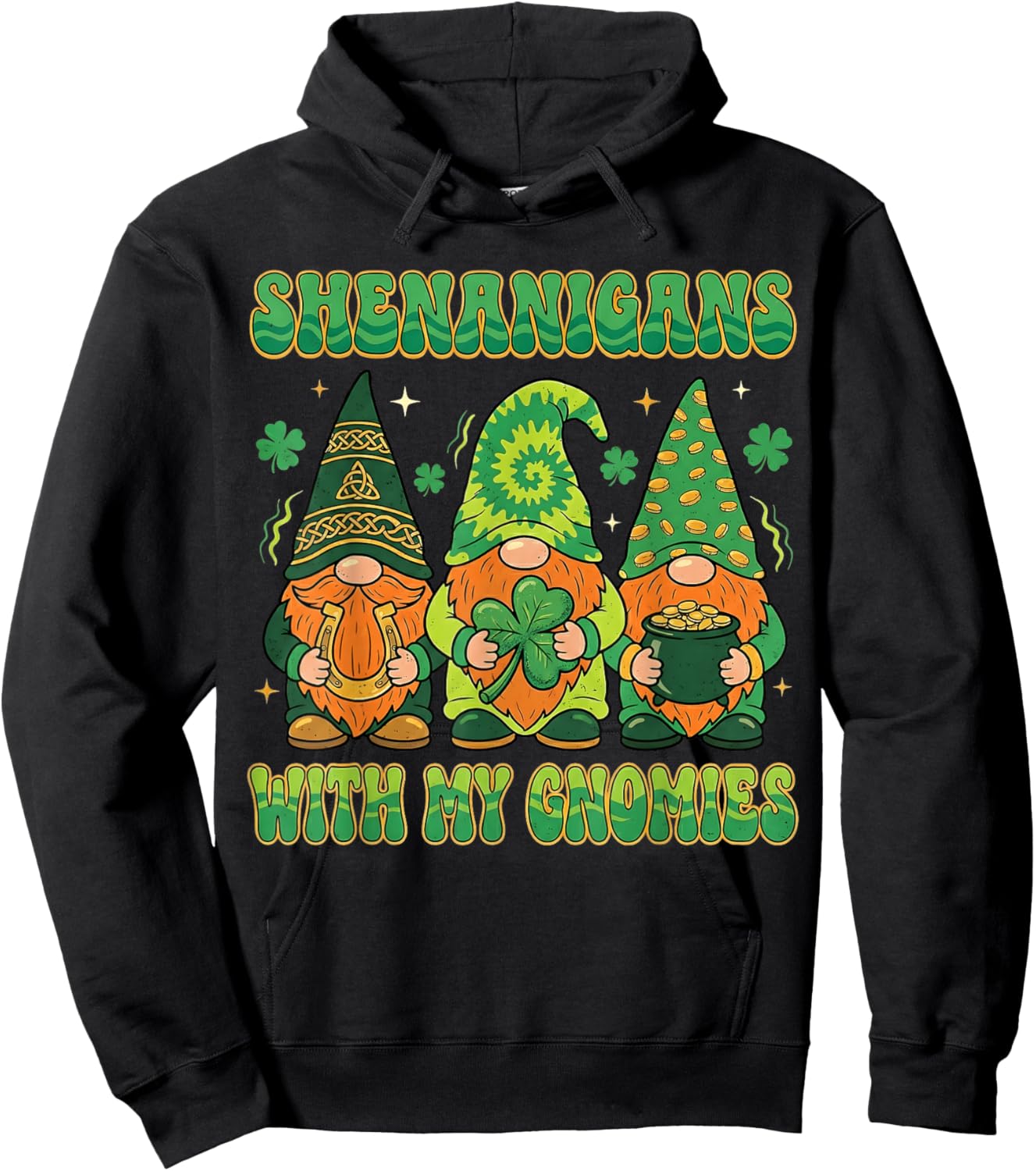 Shenanigans with My Gnomies St Patricks Day Irish Shamrock Hoodie - Hoodie | Black
