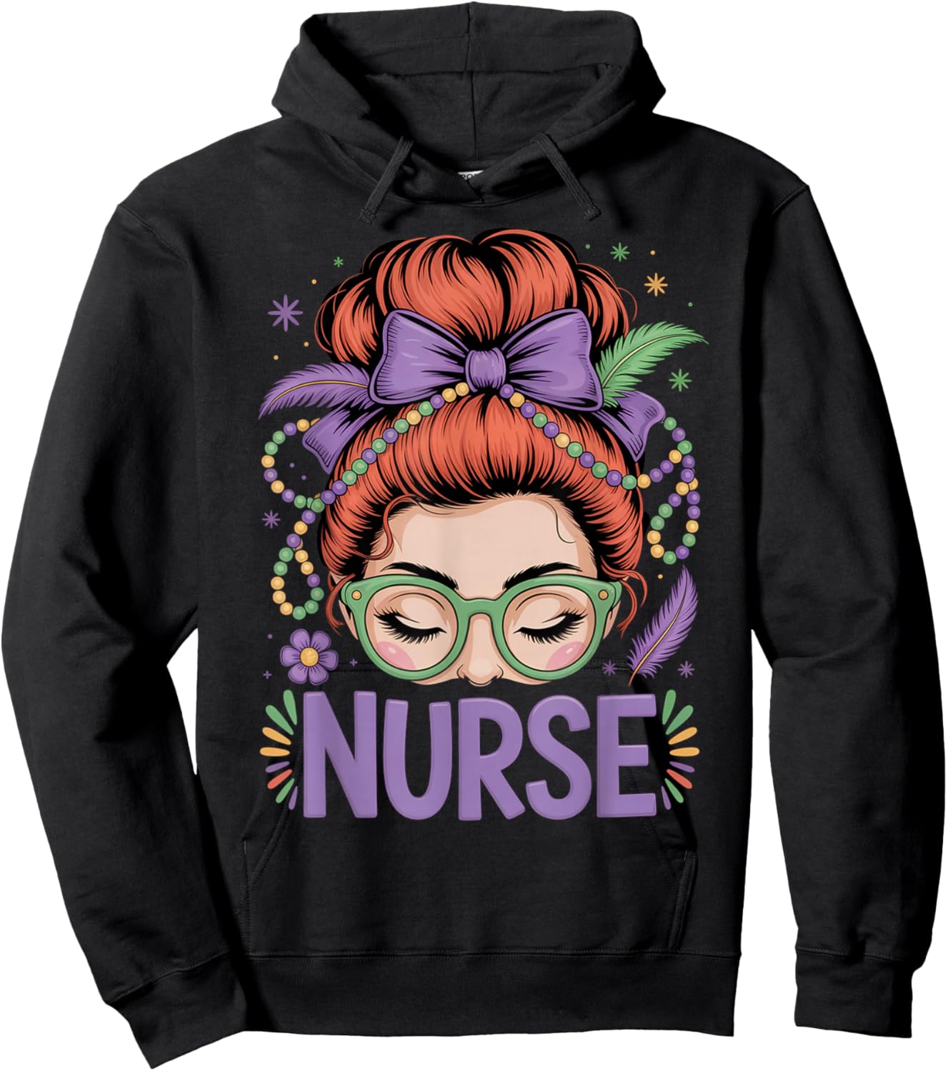 Redhead Nurse Mardi Gras Nursing Student RN LPN CNA HHA NP Hoodie - Hoodie | Black