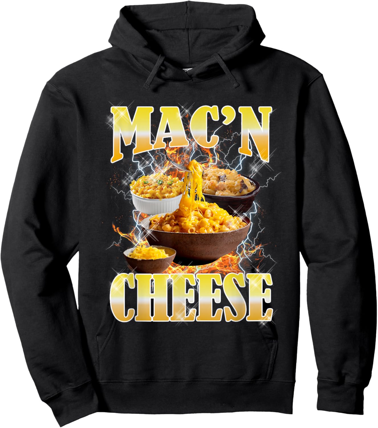 Thanksgiving Mac 'N Cheese Bootleg 90's Rap Rock Funny Hoodie - Hoodie | Black
