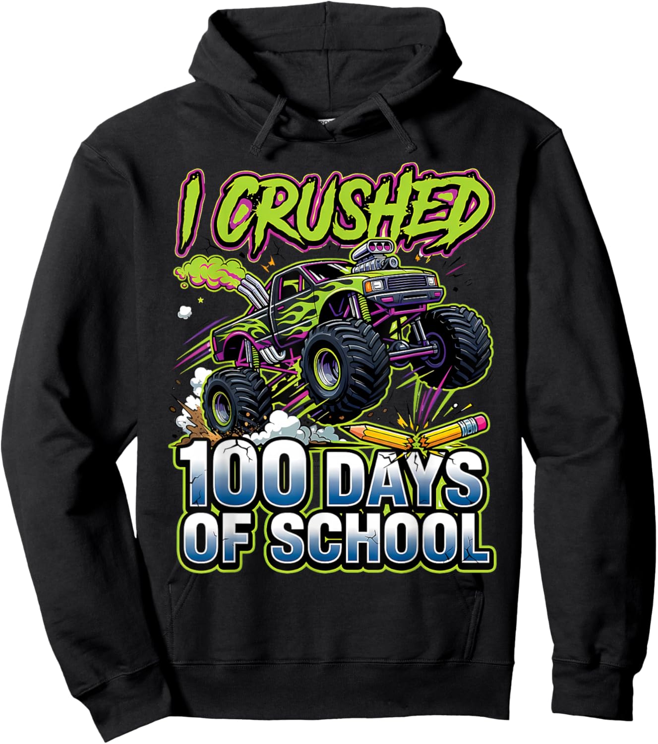 I Crushed 100 Days of School Monster Truck Boys Toddlers Kid Hoodie - Hoodie | Black