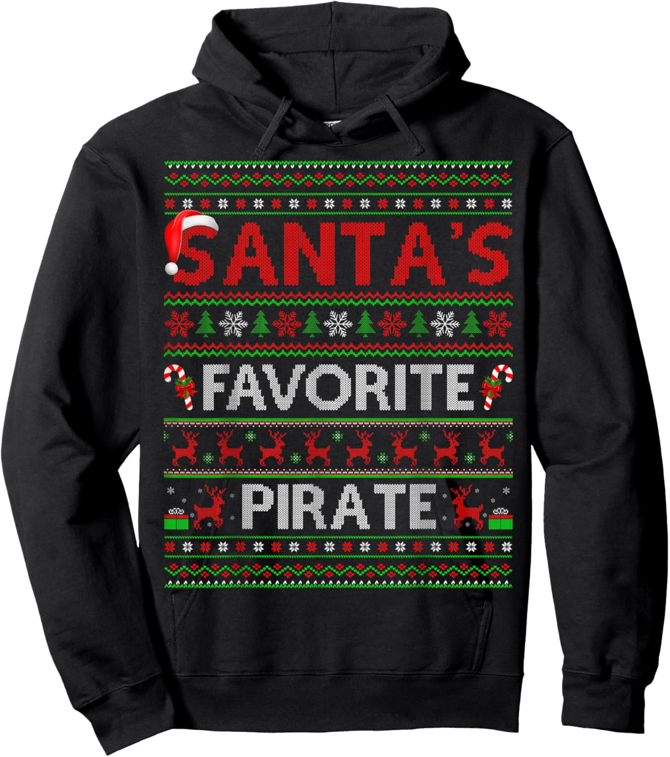 Santa Favorite Pirate Ugly Christmas Sweaters Funny Xmas Hoodie - Hoodie | Black