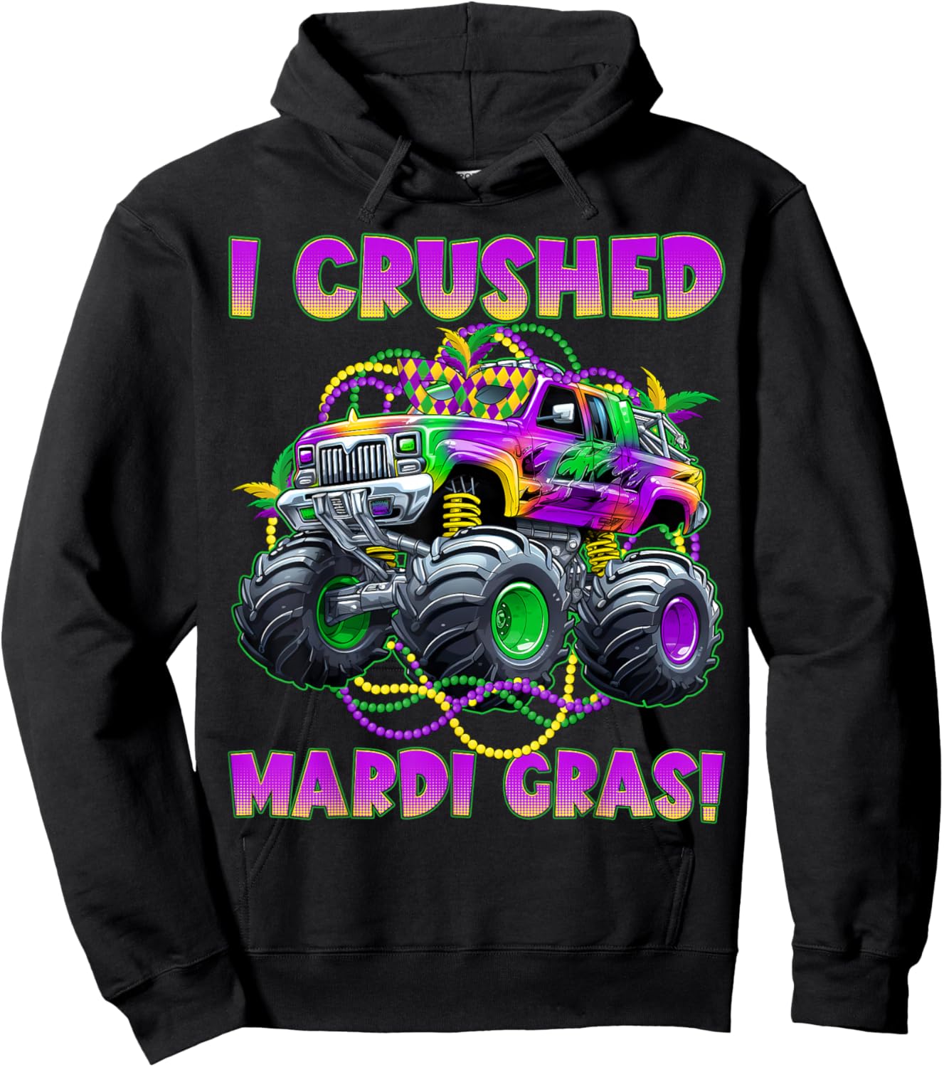 I Crushed Mardi Gras Monster Truck Fat Tuesday Parade Boys Hoodie - Hoodie | Black