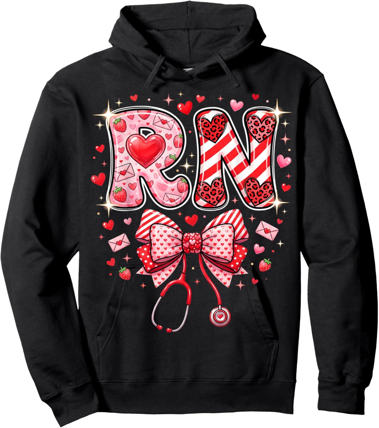 Healthcare Heart Registered Nurse RN Valentines Nurses Hoodie - Hoodie | Black