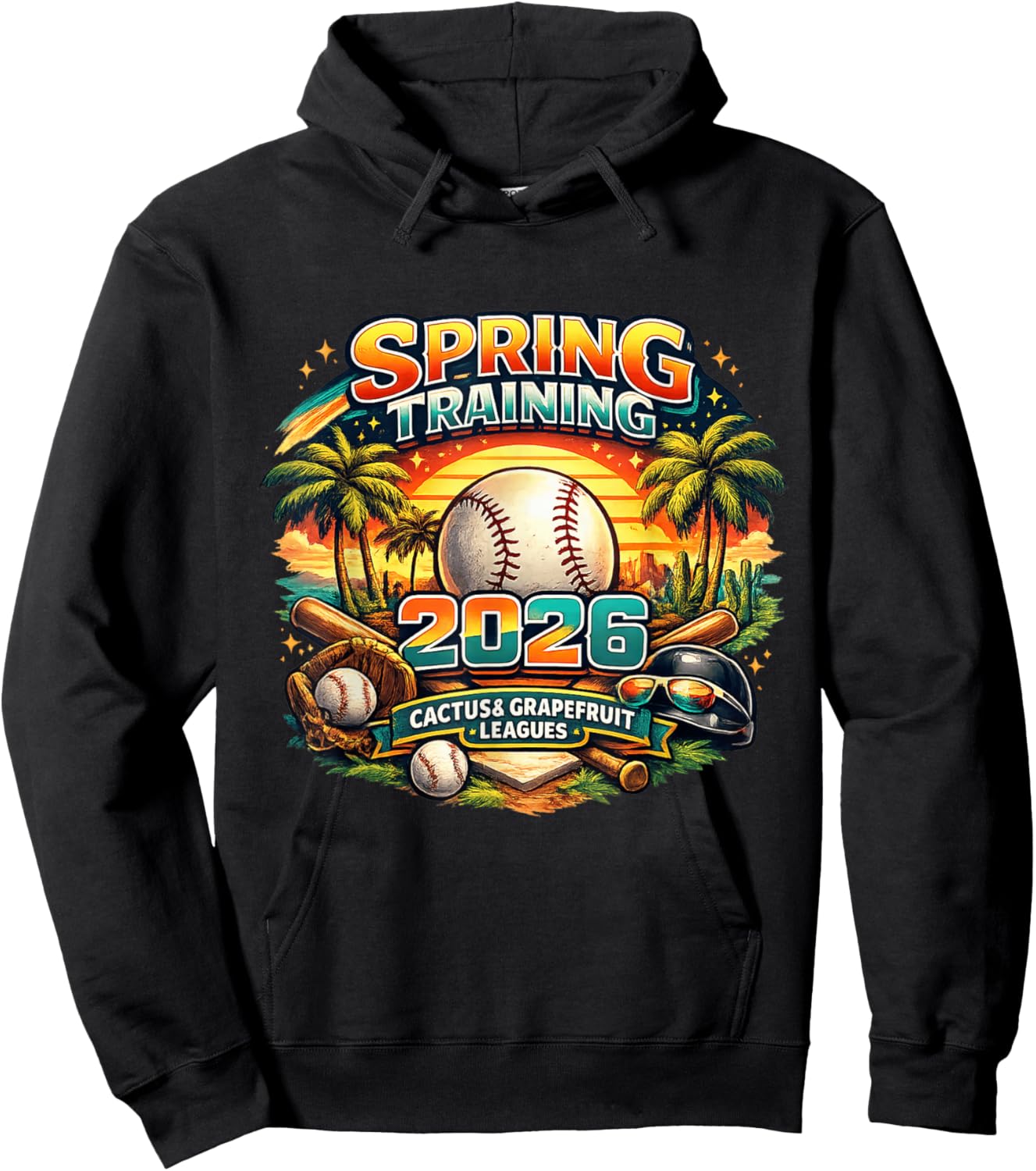 Spring Training 2026 Retro Baseball Design Palm Cactus Hoodie - Hoodie | Black