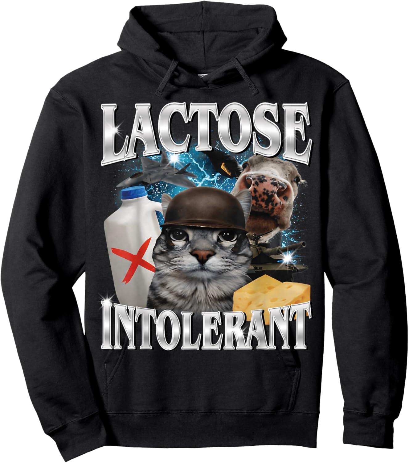Lactose Intolerant Silly Cat Meme Funny Saying Cats Animals Hoodie - Hoodie | Black