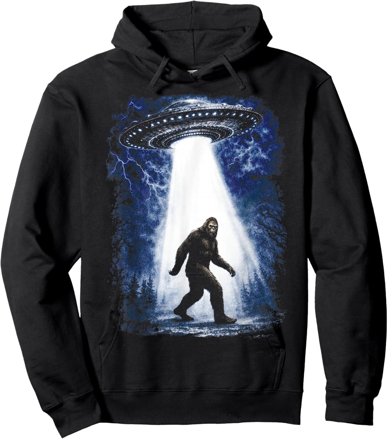 Bigfoot UFO Abduction Funny Sasquatch Alien Flying Saucer Hoodie - Hoodie | Black