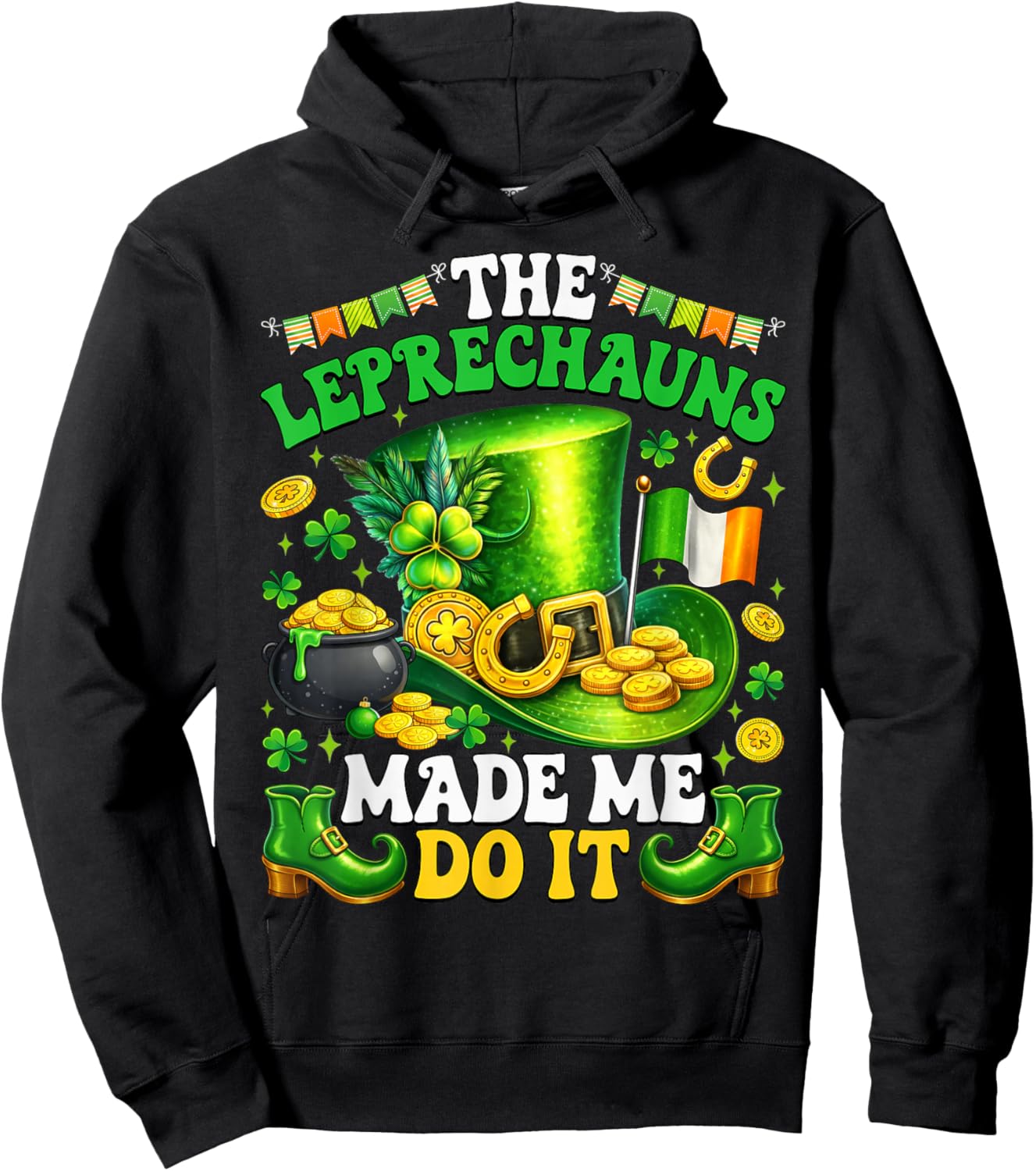 Shamrock Leprechauns Made Me Do It St Patrick's Day Men Boys Hoodie - Hoodie | Black