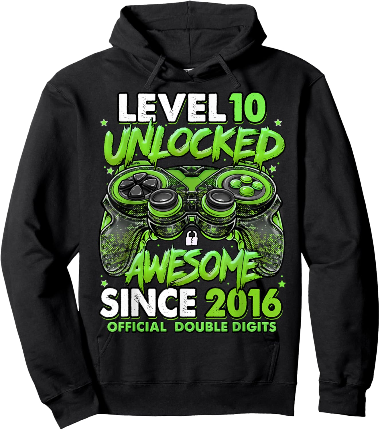 Level 10 Unlocked Awesome Since 2016 10th Birthday Gaming Hoodie - Hoodie | Black