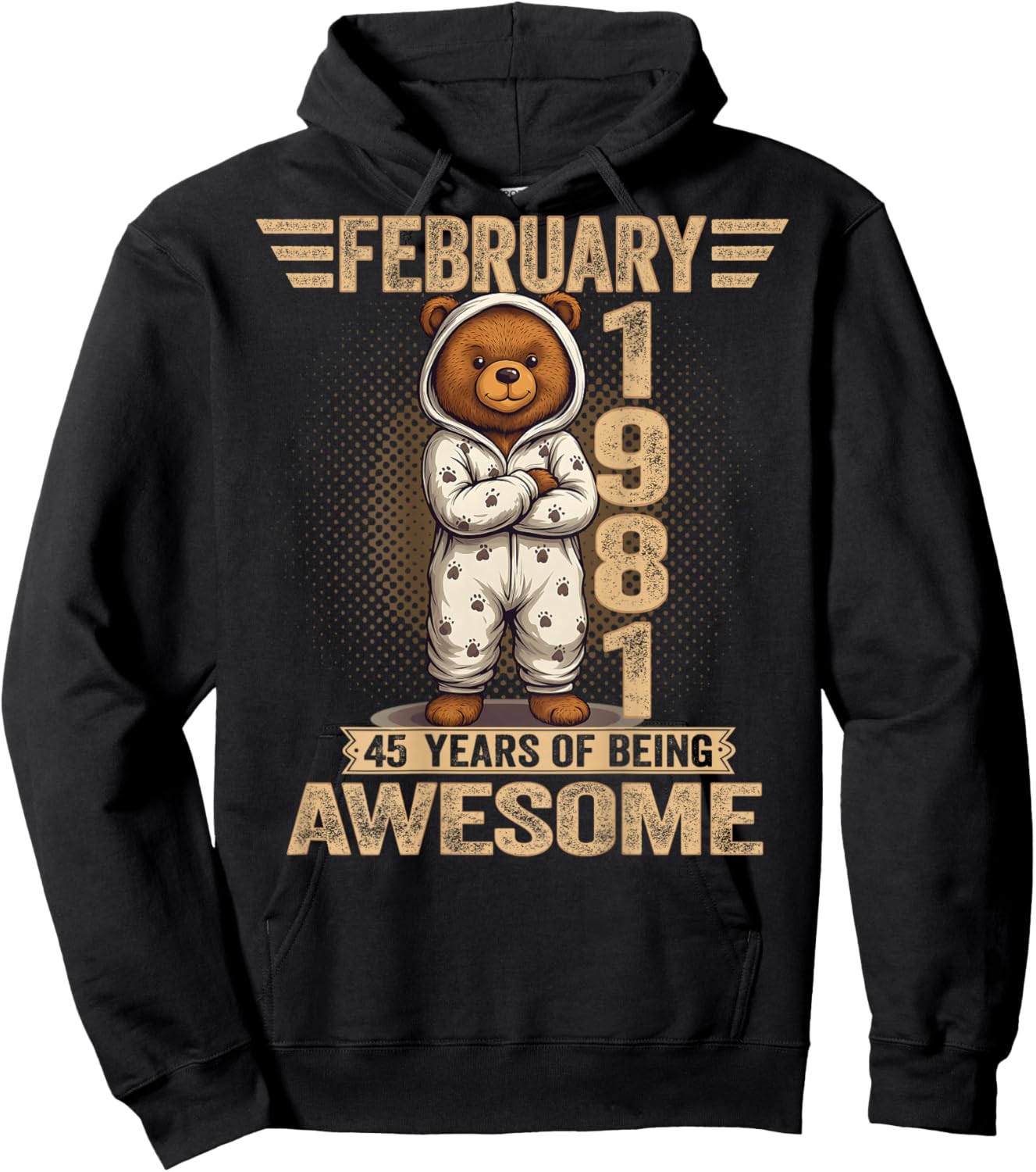 (ON Back) 45 Year Old February 1981 Teddy Bear 45th Birthday Hoodie - Hoodie | Black
