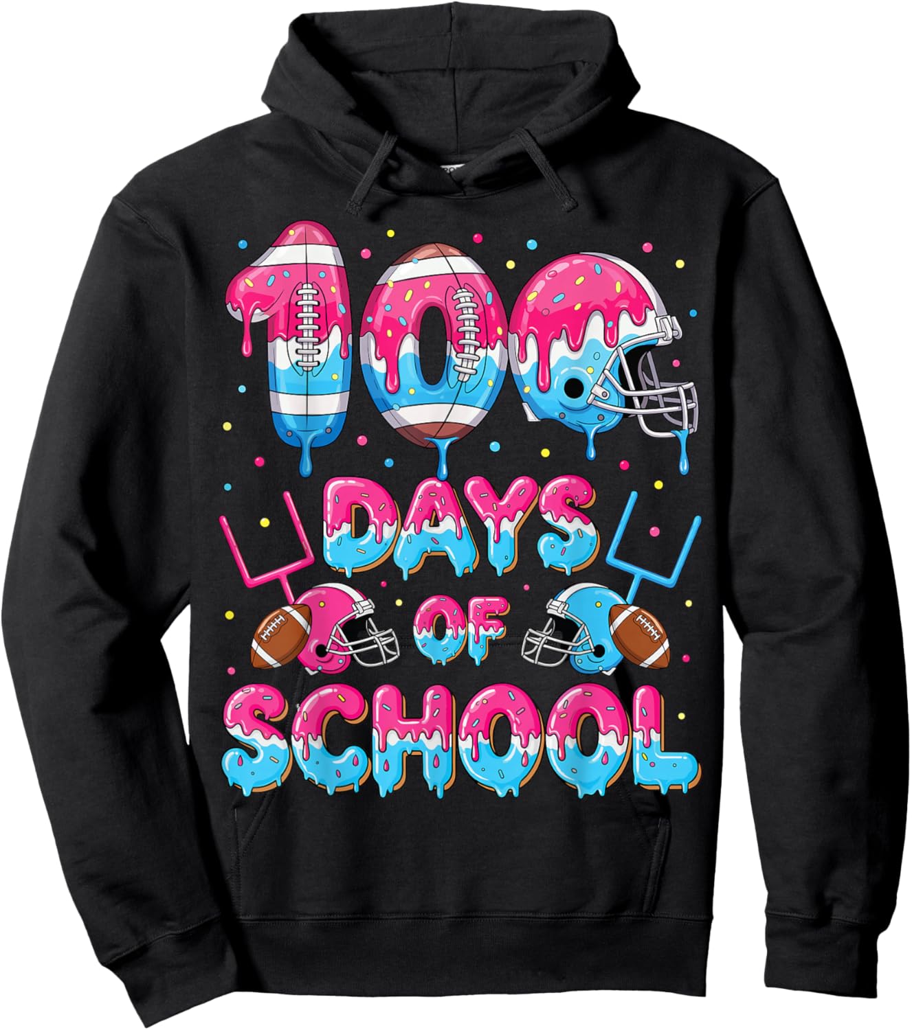 100 Days of School Football Donut Dripping Teacher Boys Kids Hoodie - Hoodie | Black