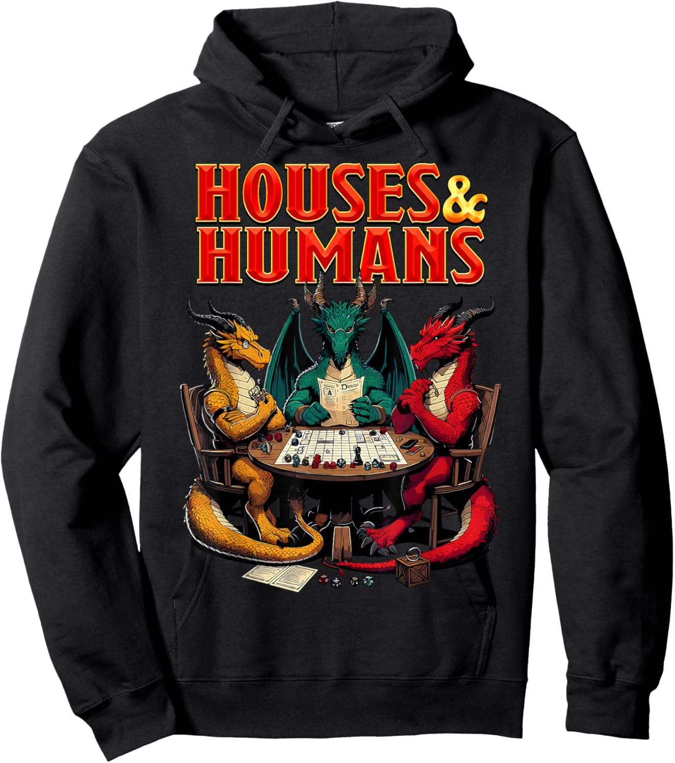 Houses and Humans Funny Tabletop RPG Dice Game Parody Gamer Hoodie - Hoodie | Black