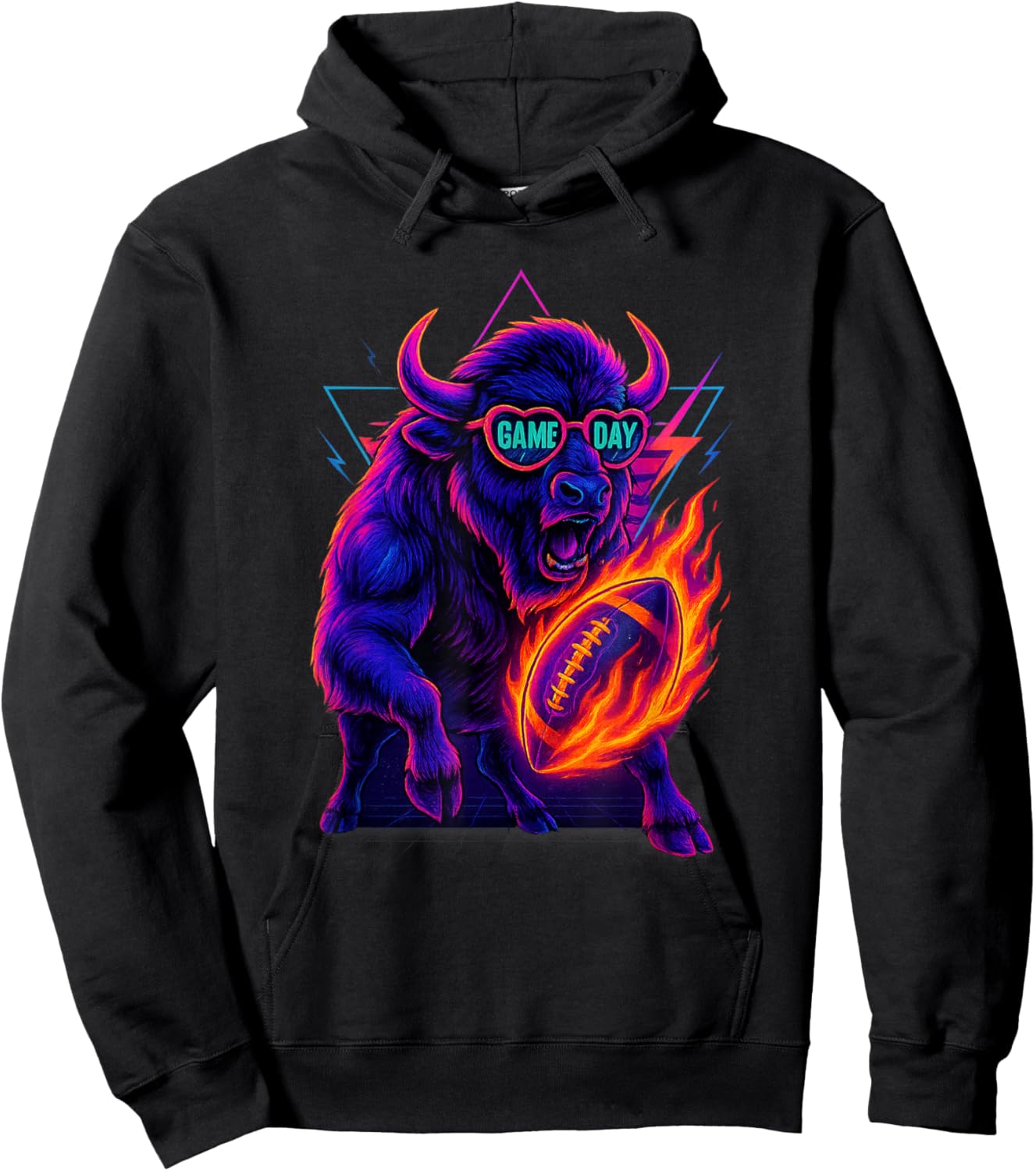 Funny Football Bison Game Day Vintage Shirt Hoodie - Hoodie | Black