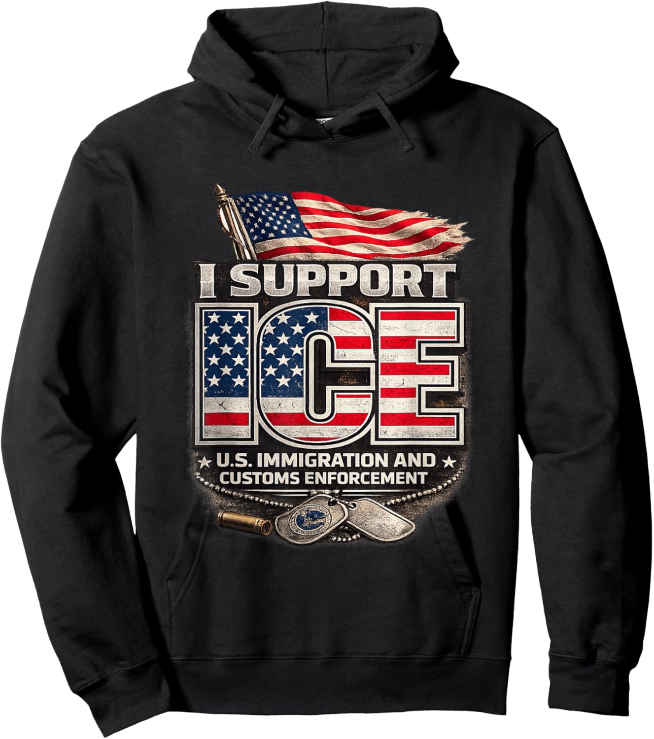 I Support ICE Patriotic Design Hoodie - Hoodie | Black