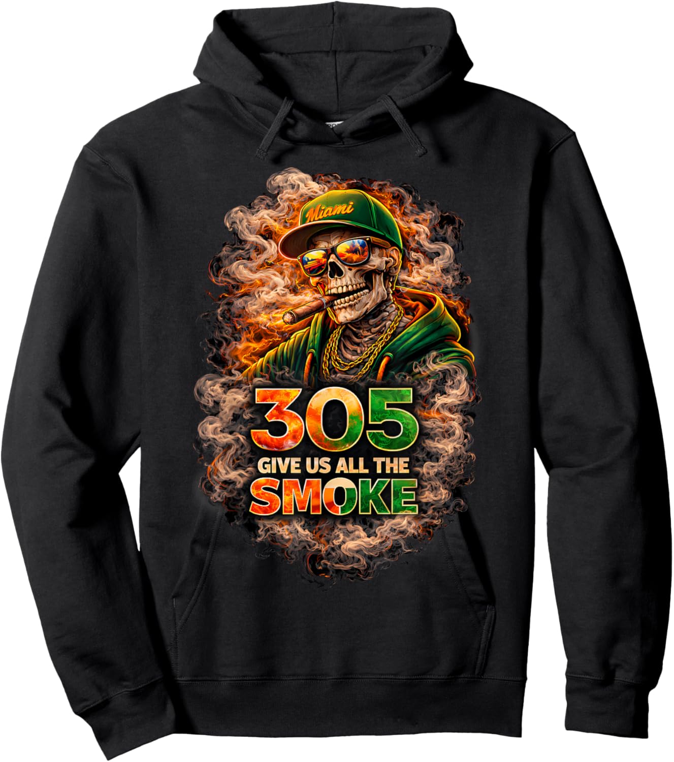Miami 305 Skeleton Give Us The Smoke Quote Street Style Hoodie - Hoodie | Black