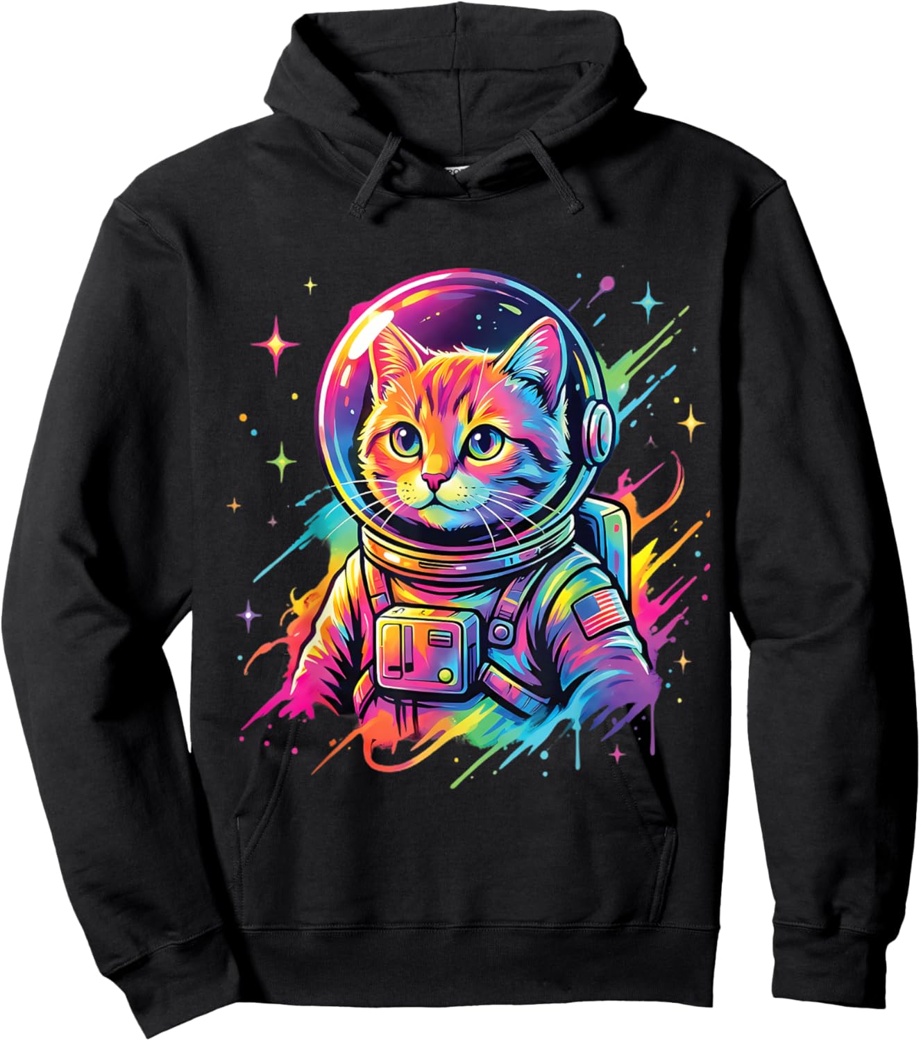 Space Cat Astronaut Suit, Galaxy Animal Graphic Hoodie - Hoodie | Black